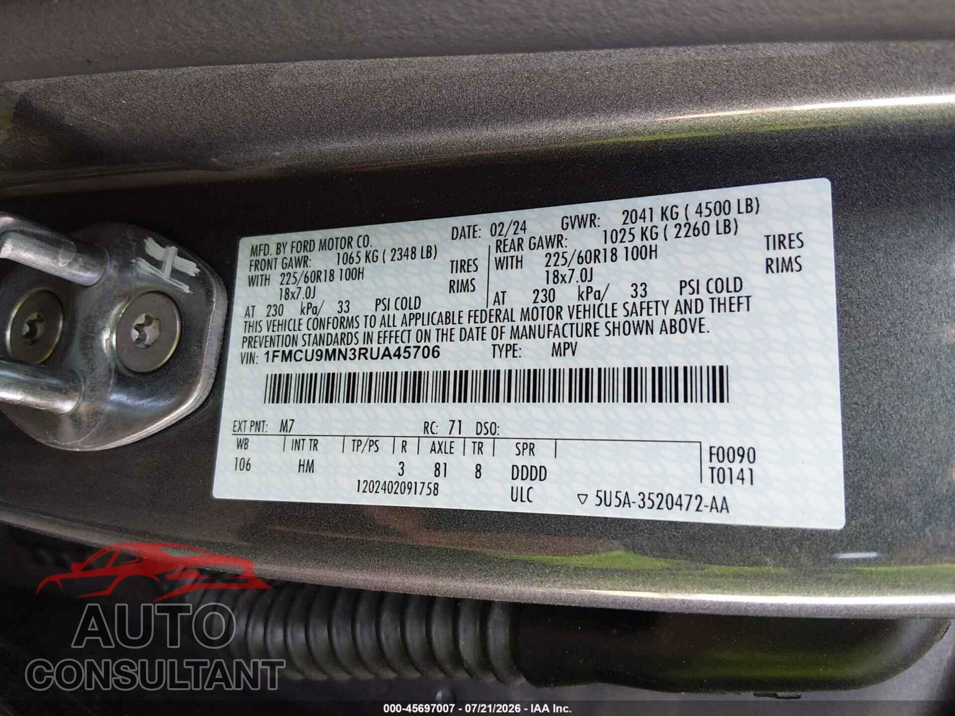 FORD ESCAPE 2024 - 1FMCU9MN3RUA45706