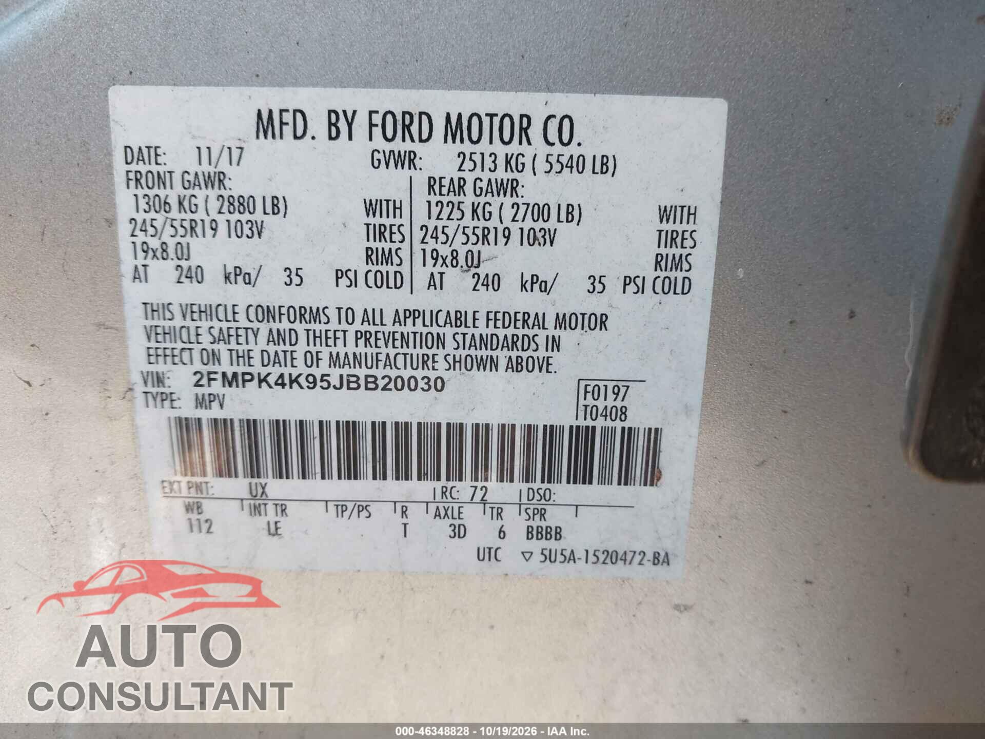 FORD EDGE 2018 - 2FMPK4K95JBB20030