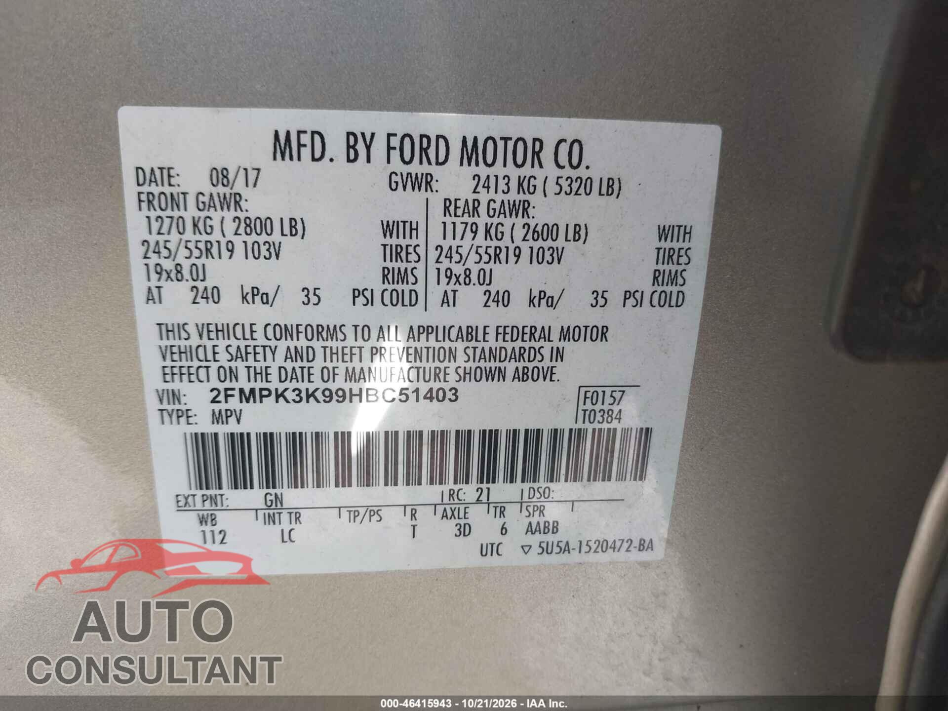 FORD EDGE 2017 - 2FMPK3K99HBC51403