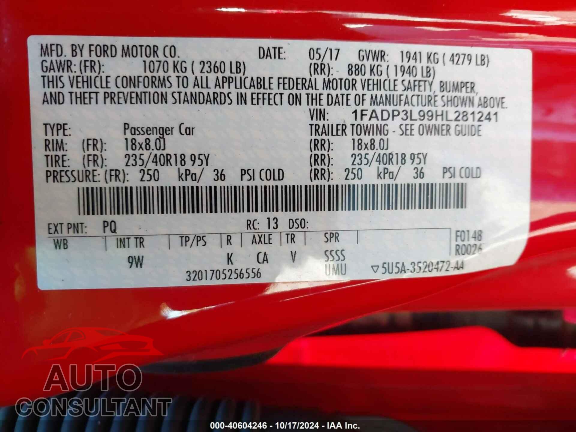 FORD FOCUS ST 2017 - 1FADP3L99HL281241