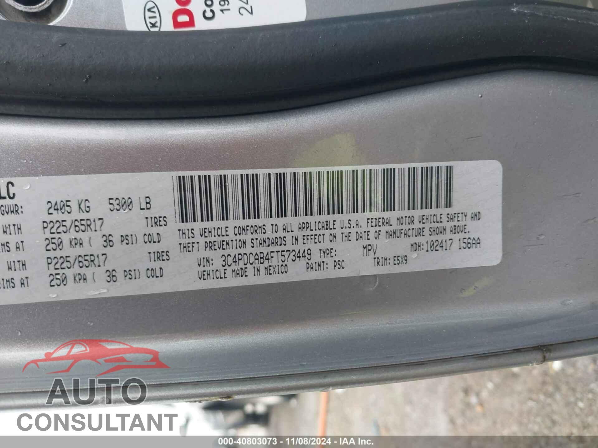 DODGE JOURNEY 2015 - 3C4PDCAB4FT573449