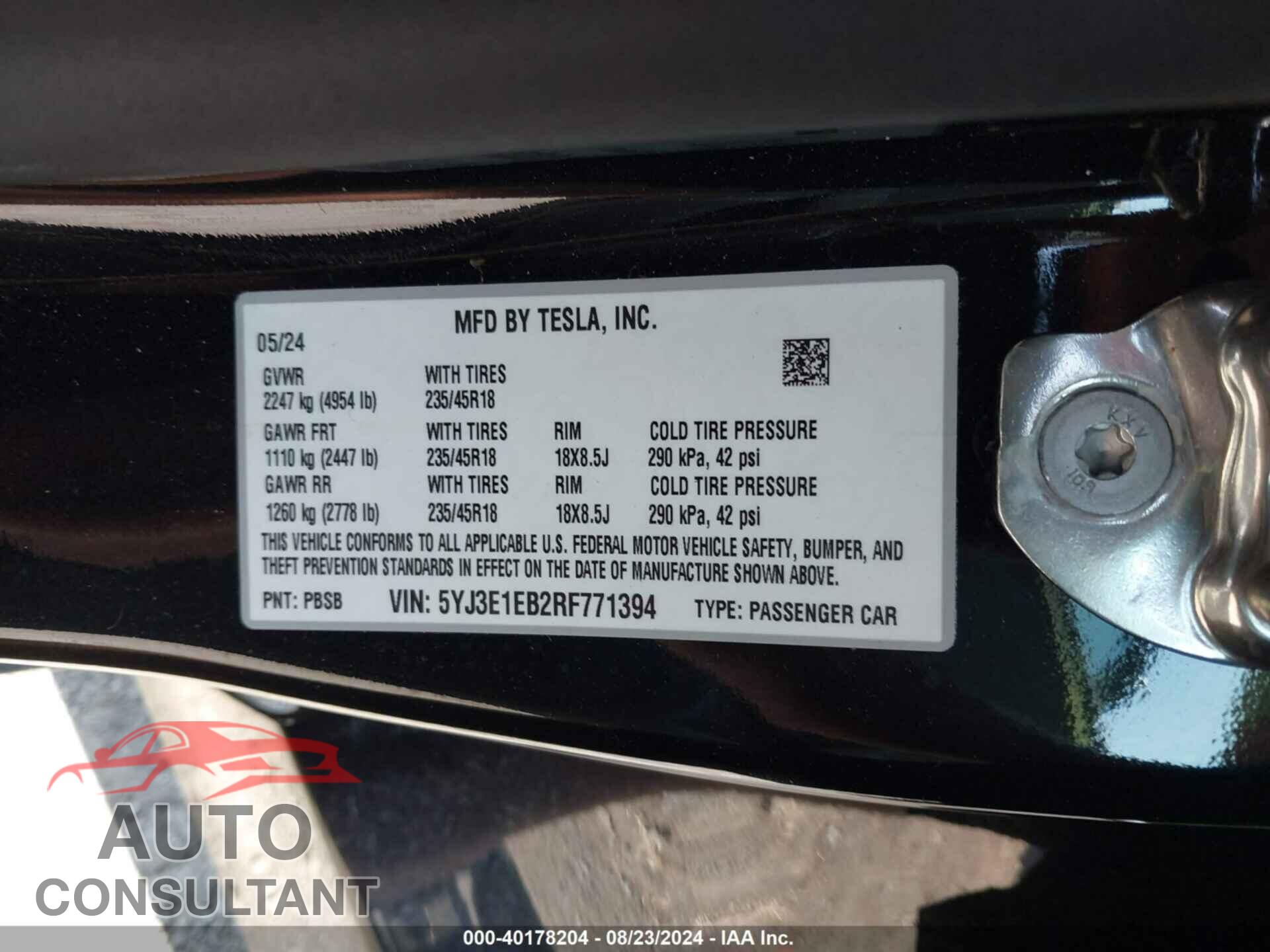 TESLA MODEL 3 2024 - 5YJ3E1EB2RF771394
