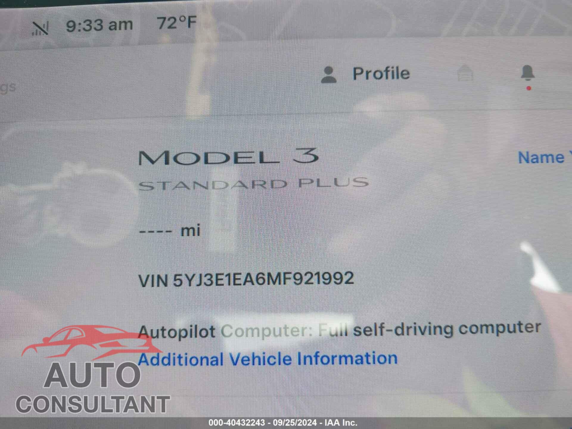 TESLA MODEL 3 2021 - 5YJ3E1EA6MF921992