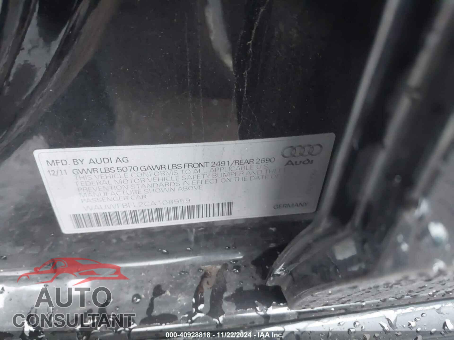 AUDI A4 2012 - WAUWFBFL2CA108959