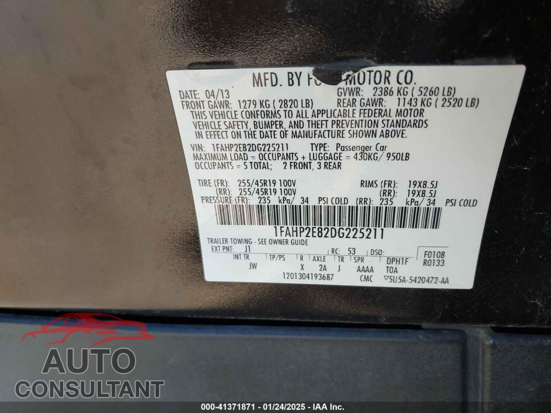 FORD TAURUS 2013 - 1FAHP2E82DG225211