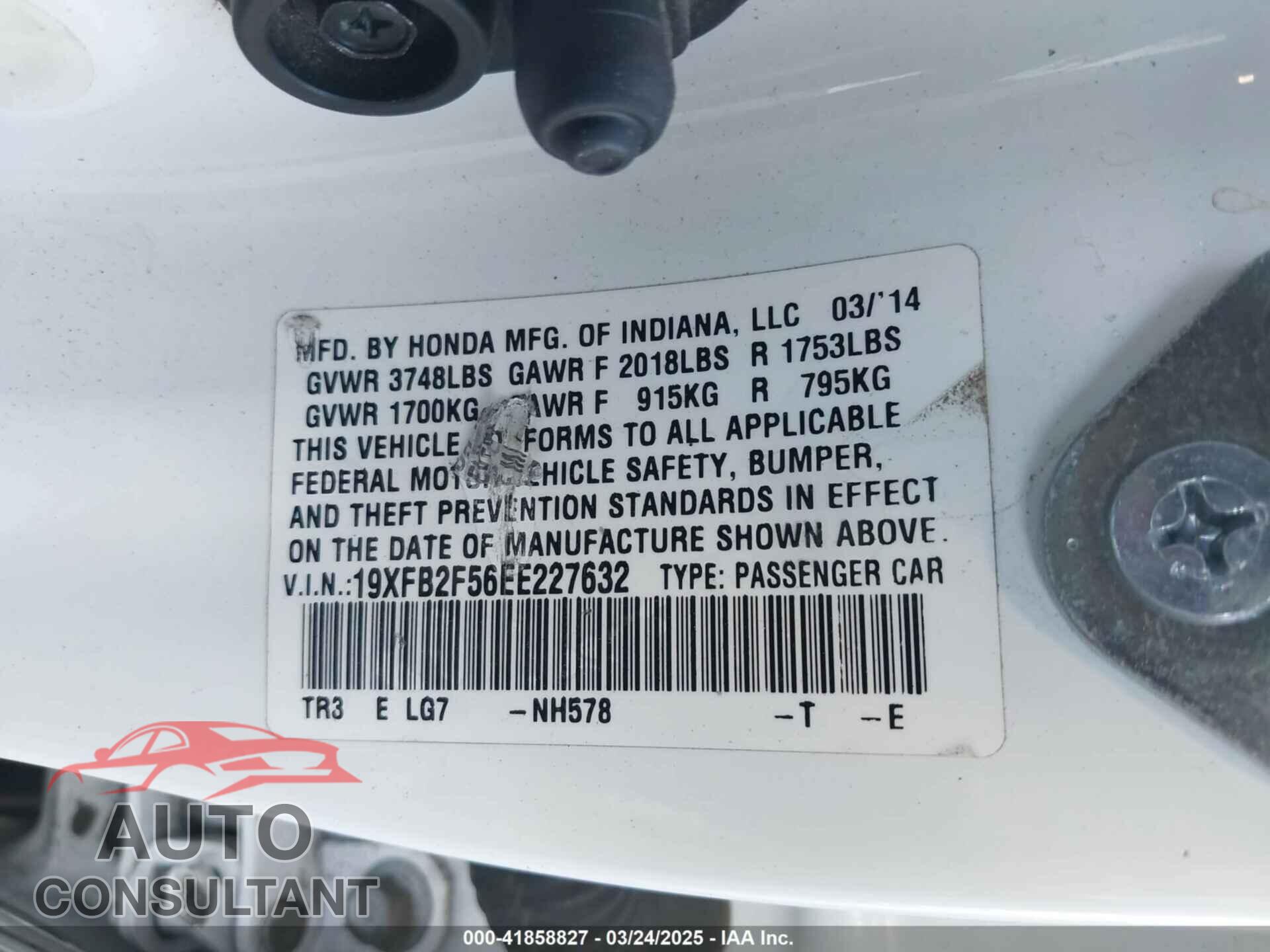 HONDA CIVIC 2014 - 19XFB2F56EE227632