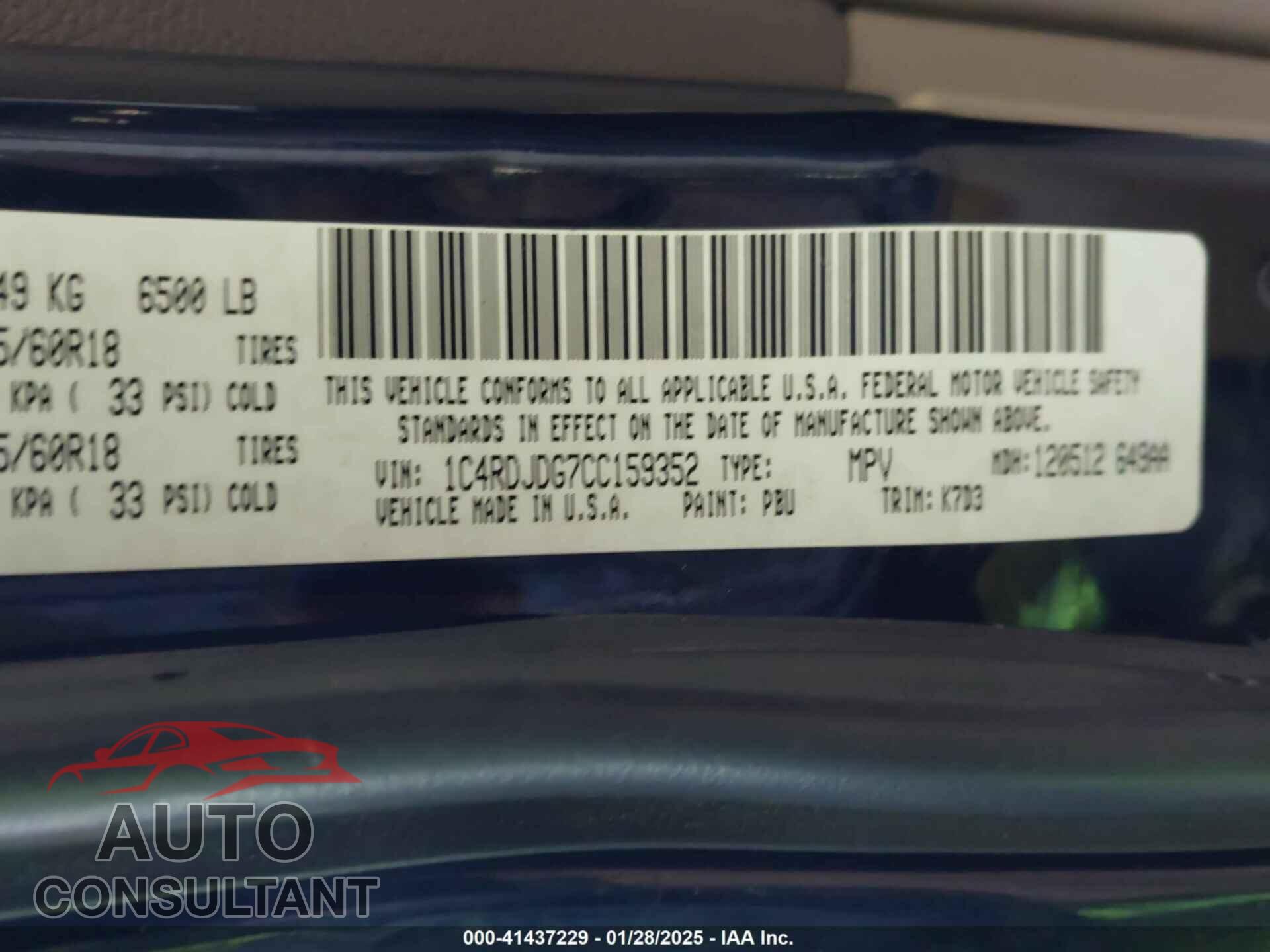 DODGE DURANGO 2012 - 1C4RDJDG7CC159352