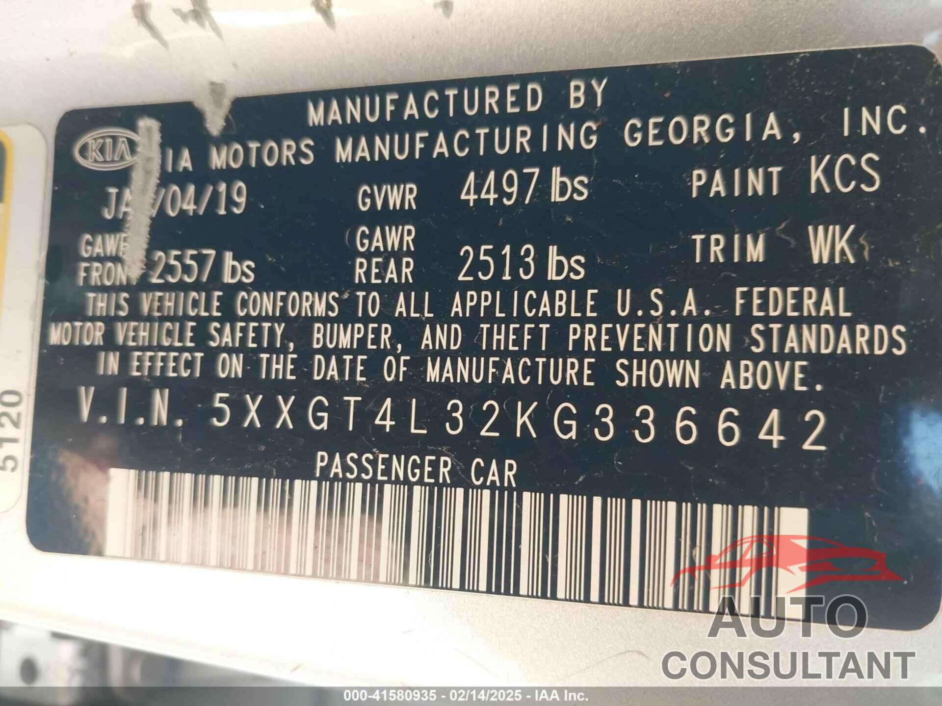 KIA OPTIMA 2019 - 5XXGT4L32KG336642