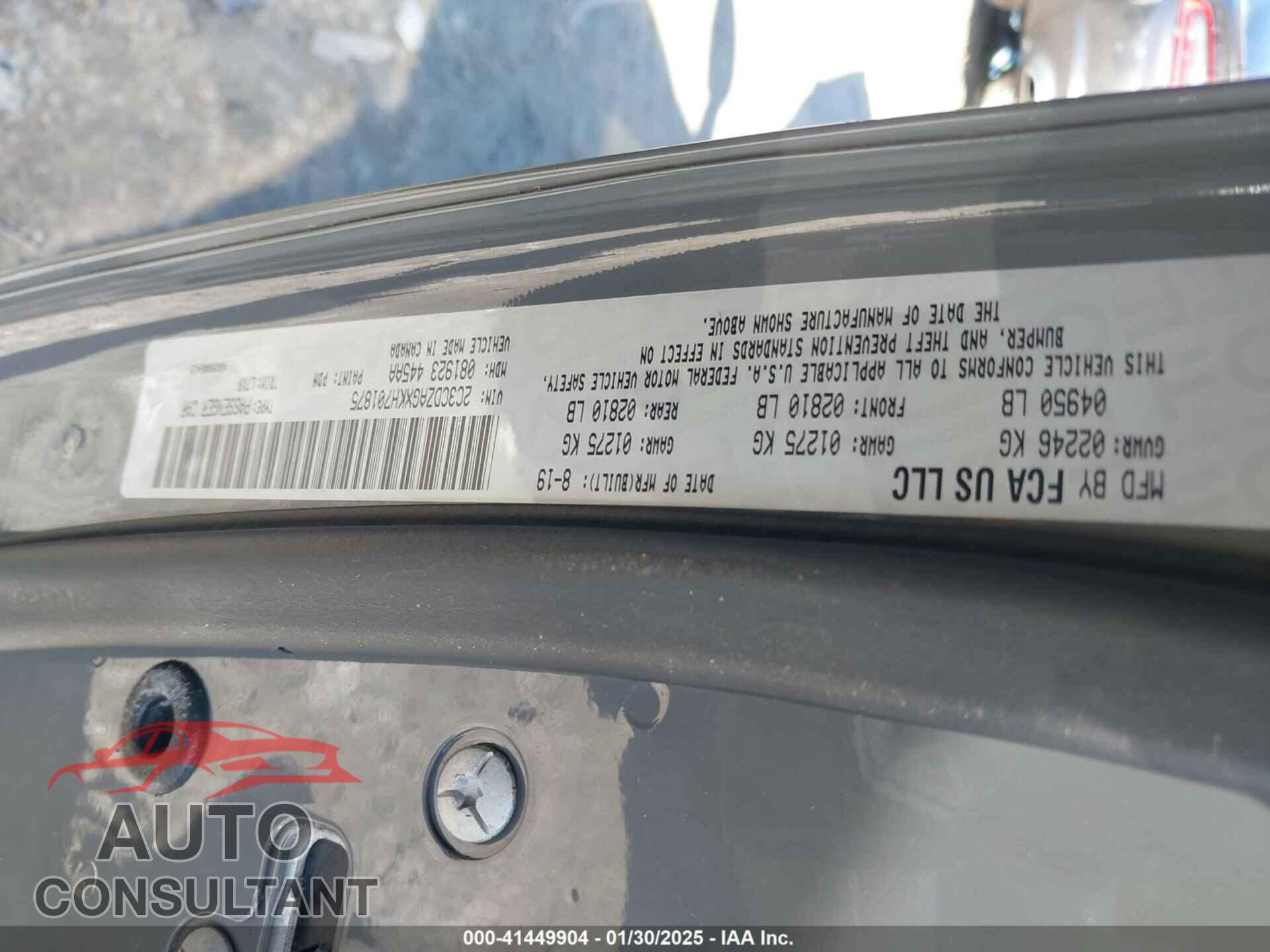 DODGE CHALLENGER 2019 - 2C3CDZAGXKH701875