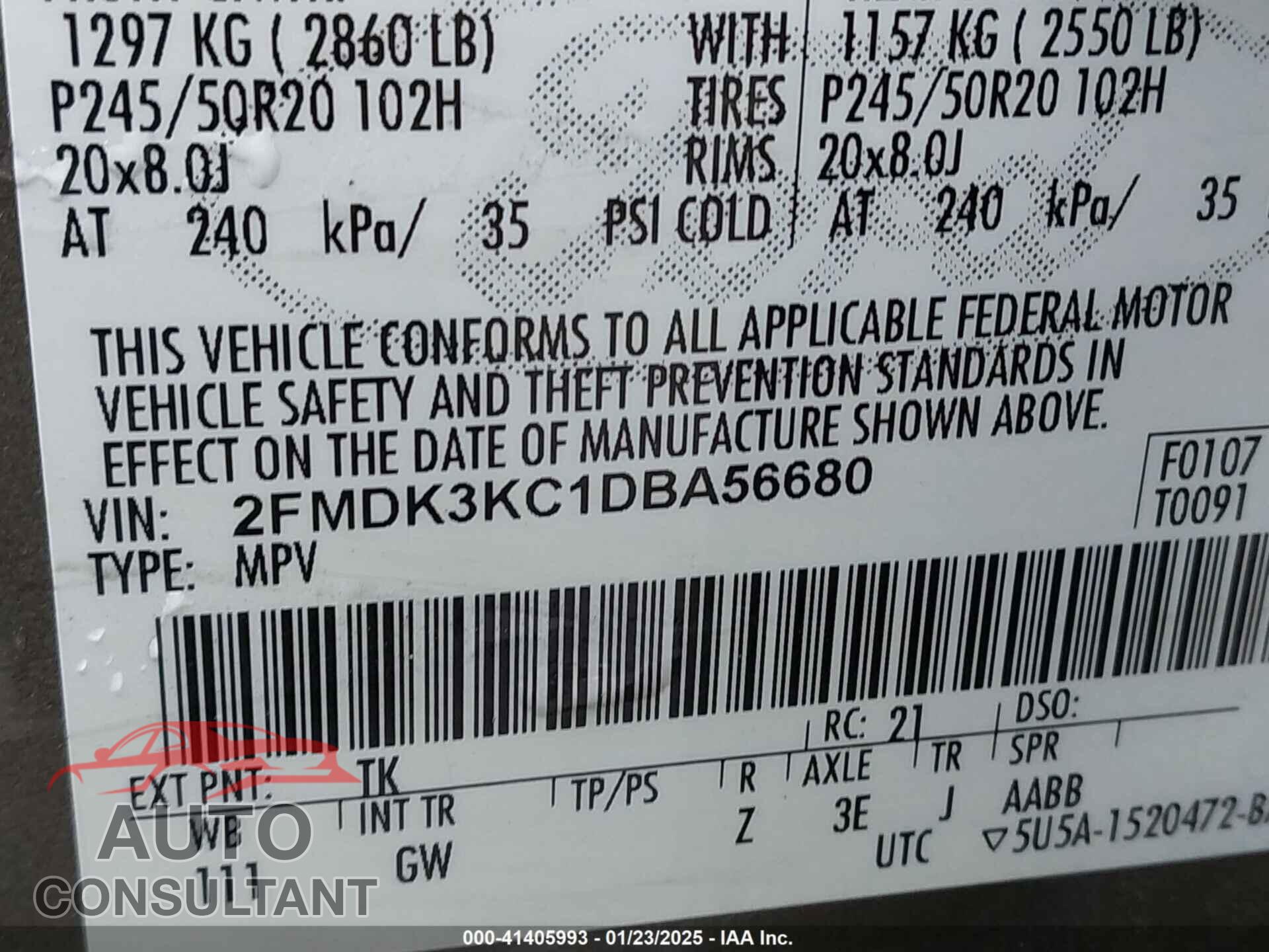 FORD EDGE 2013 - 2FMDK3KC1DBA56680