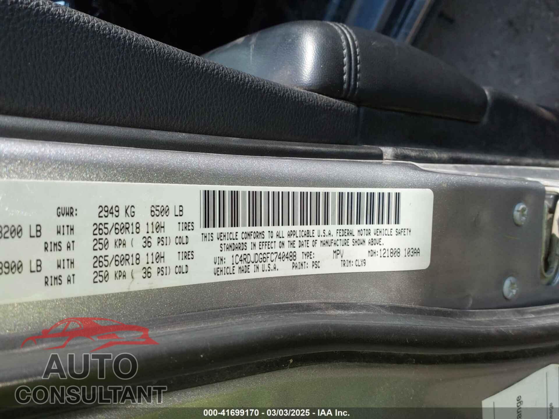 DODGE DURANGO 2015 - 1C4RDJDG6FC740488