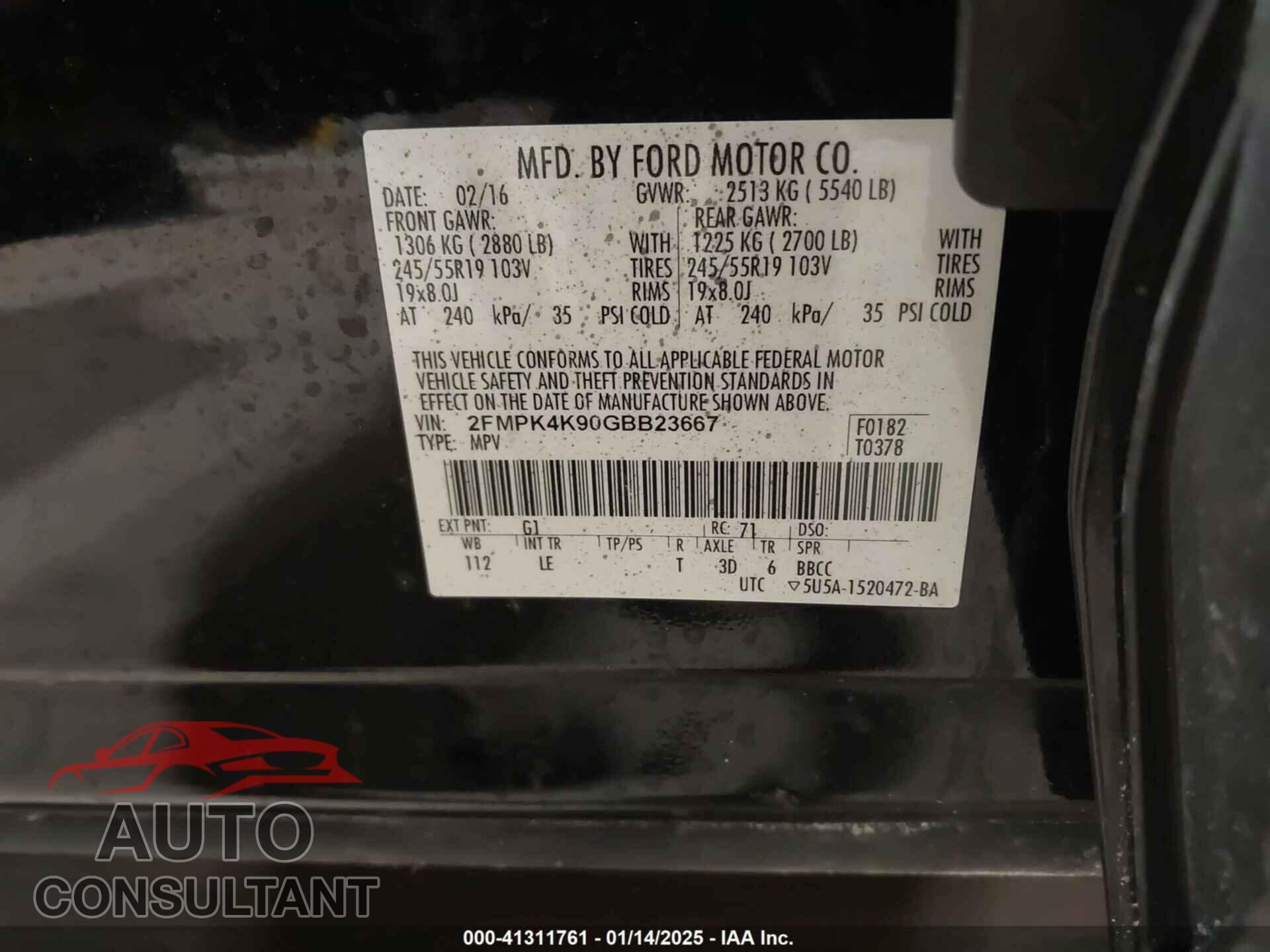 FORD EDGE 2016 - 2FMPK4K90GBB23667