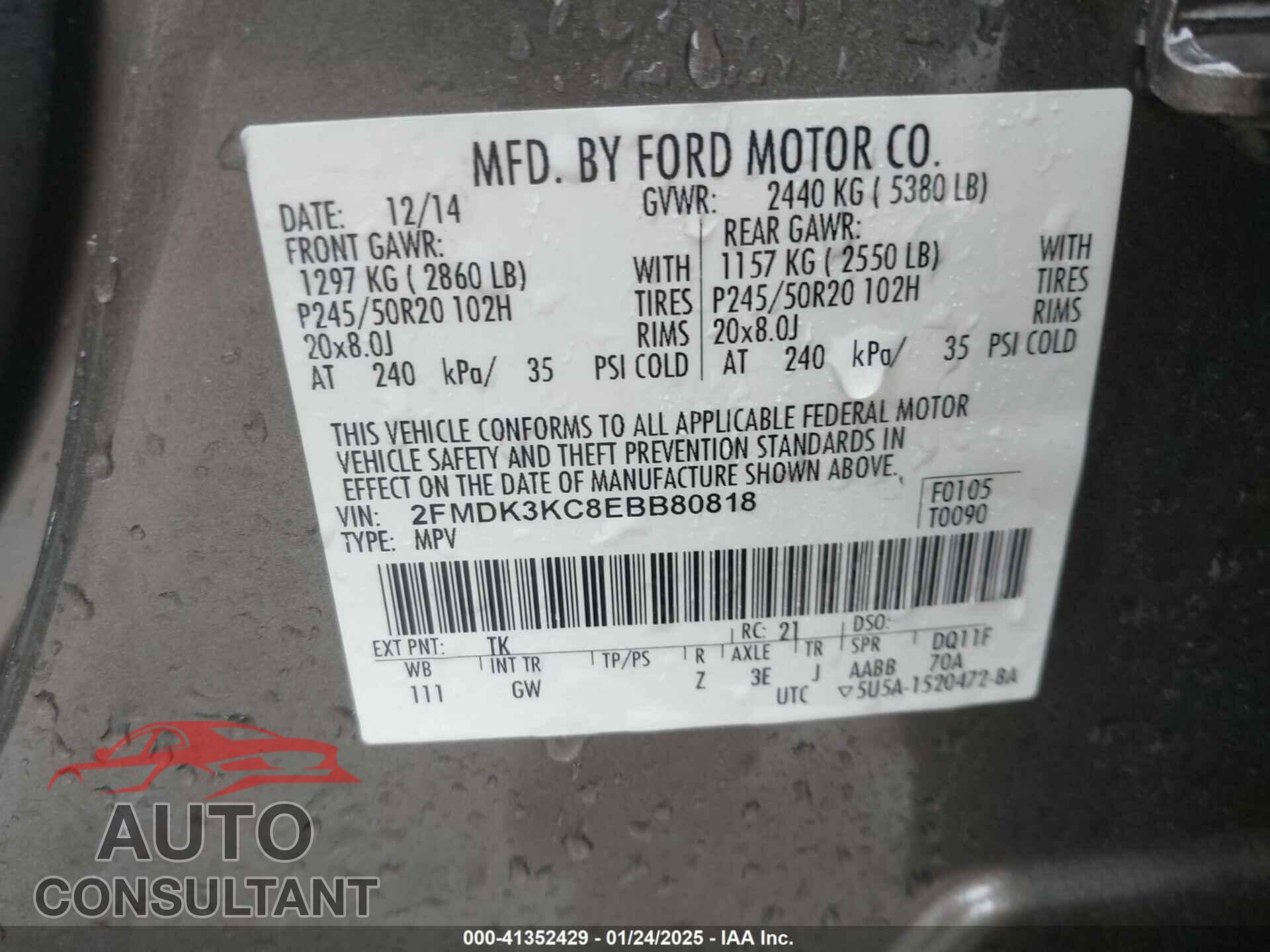 FORD EDGE 2014 - 2FMDK3KC8EBB80818
