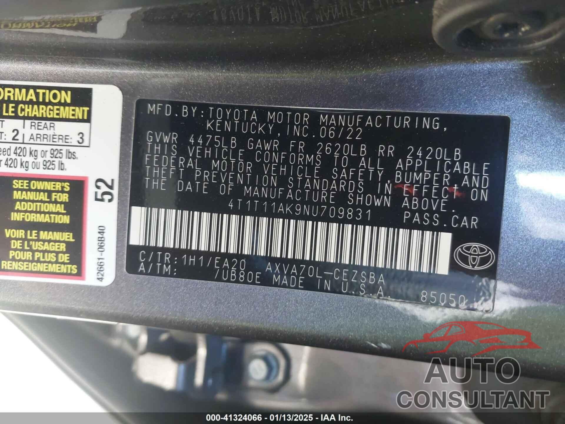 TOYOTA CAMRY 2022 - 4T1T11AK9NU709831