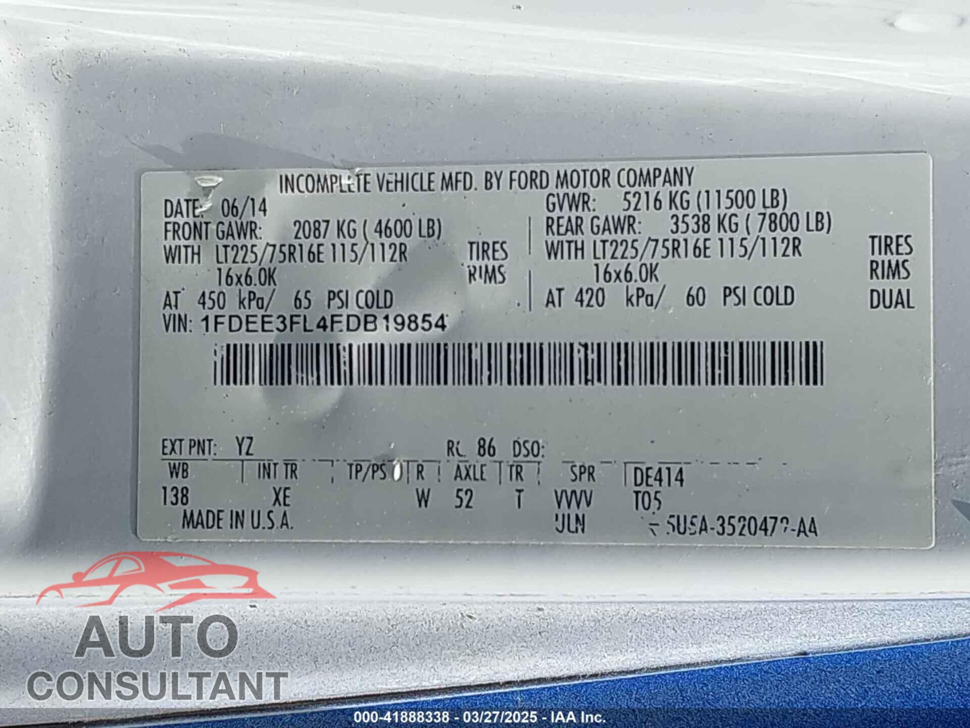 FORD E-350 CUTAWAY 2014 - 1FDEE3FL4EDB19854