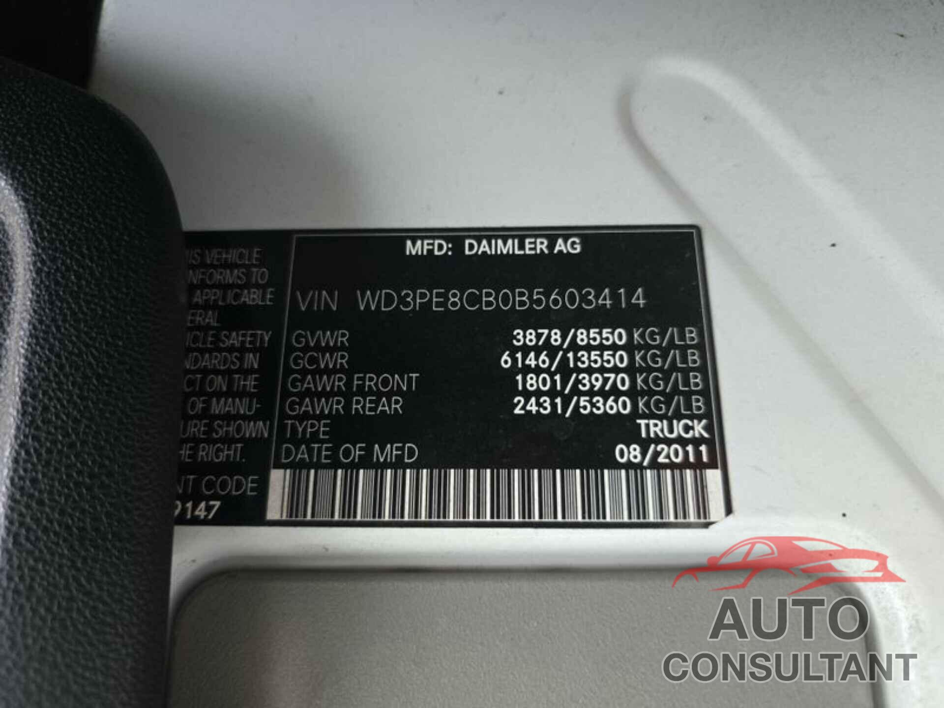 MERCEDES-BENZ SPRINTER 2011 - WD3PE8CB0B5603414