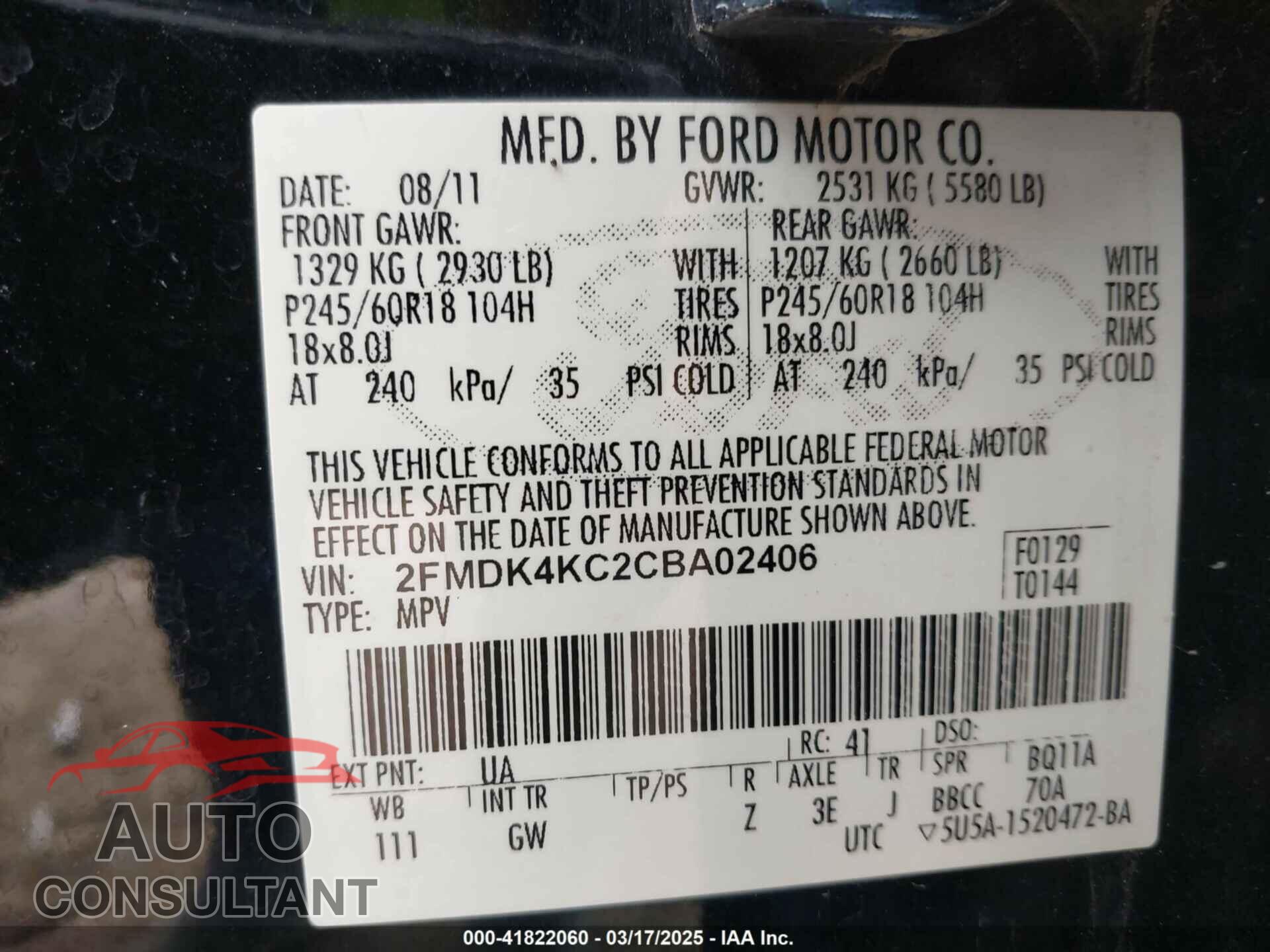 FORD EDGE 2012 - 2FMDK4KC2CBA02406