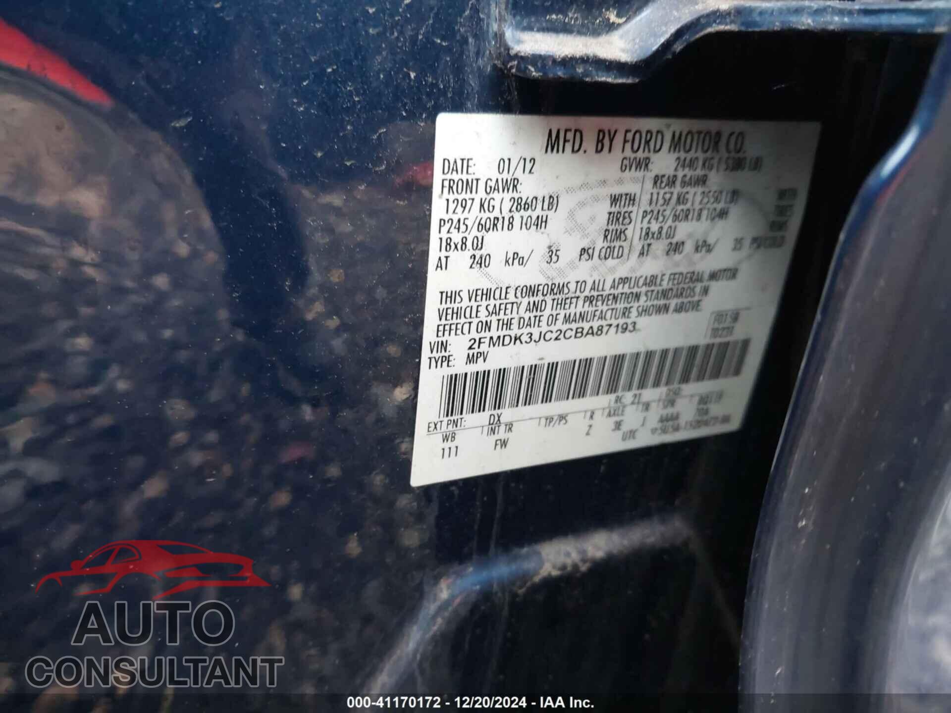 FORD EDGE 2012 - 2FMDK3JC2CBA87193