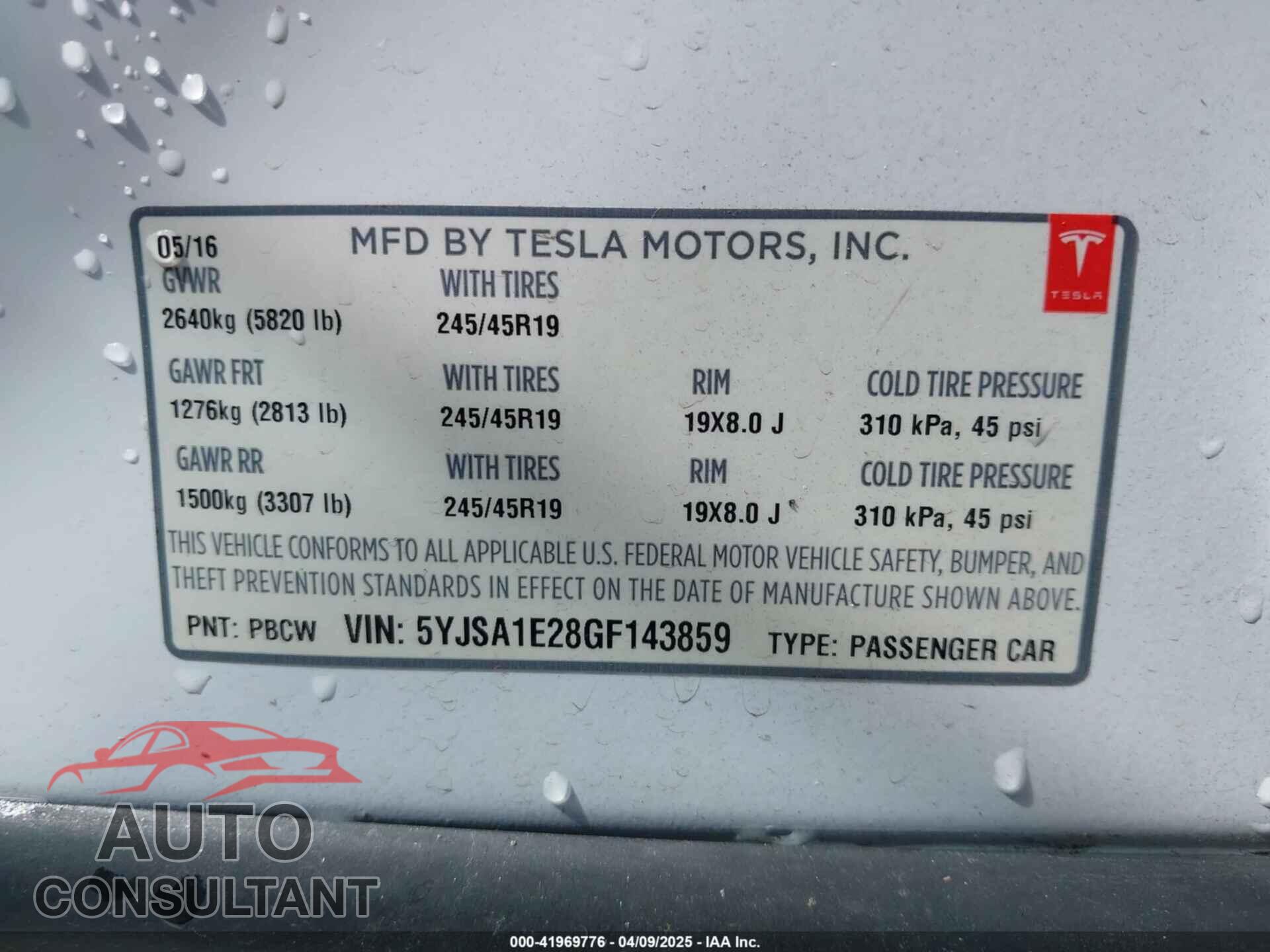 TESLA MODEL S 2016 - 5YJSA1E28GF143859