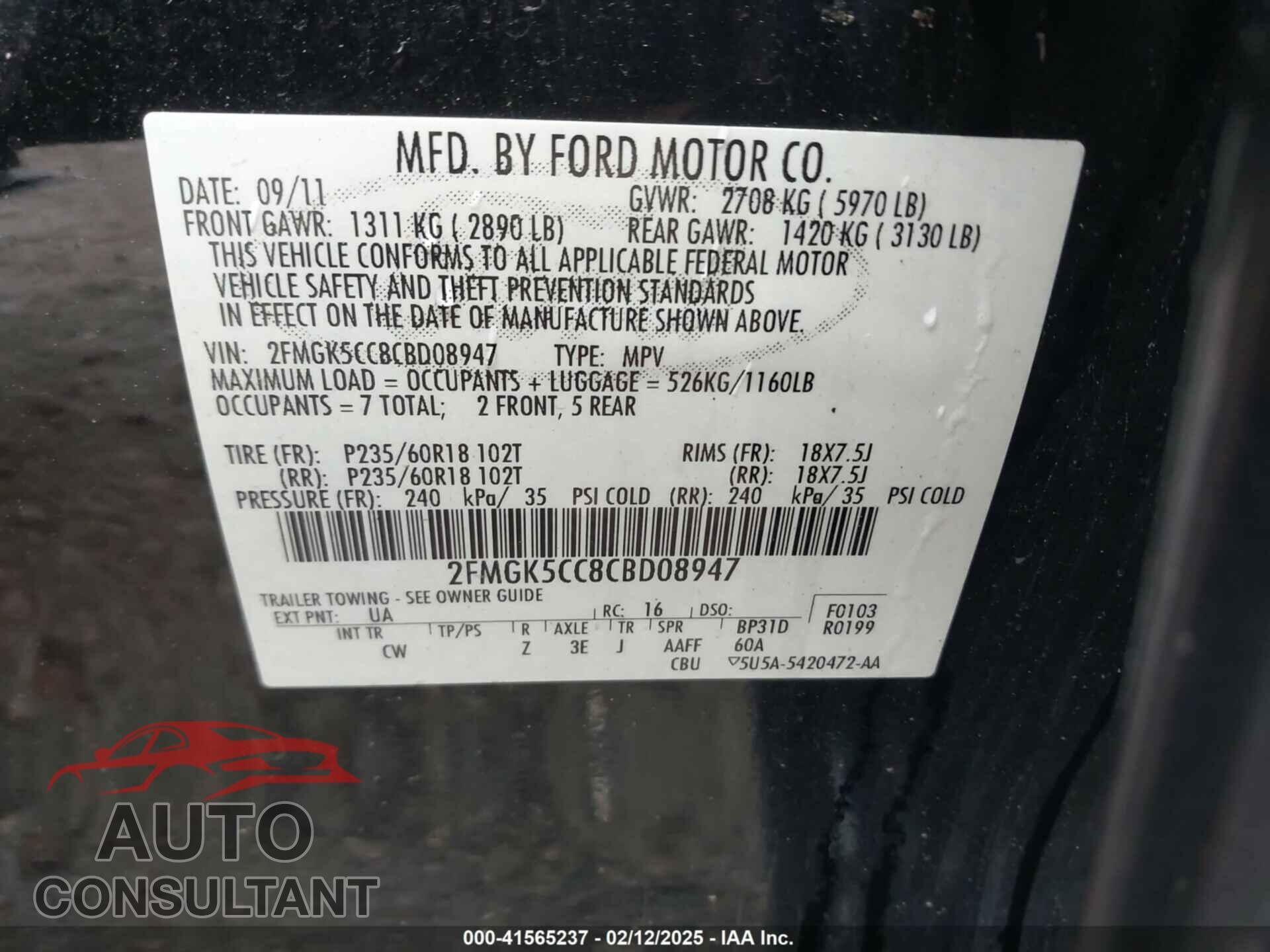 FORD FLEX 2012 - 2FMGK5CC8CBD08947