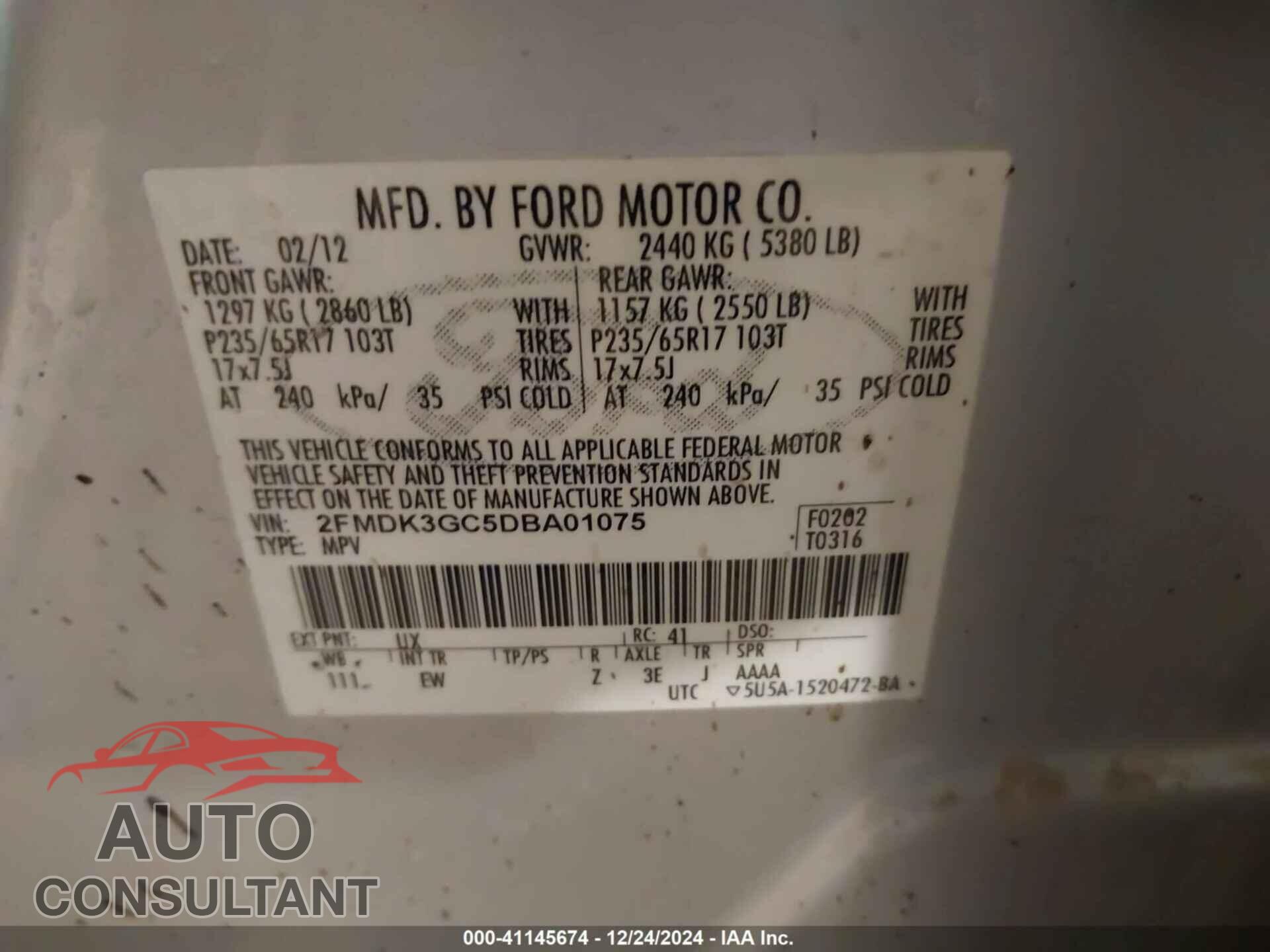 FORD EDGE 2013 - 2FMDK3GC5DBA01075