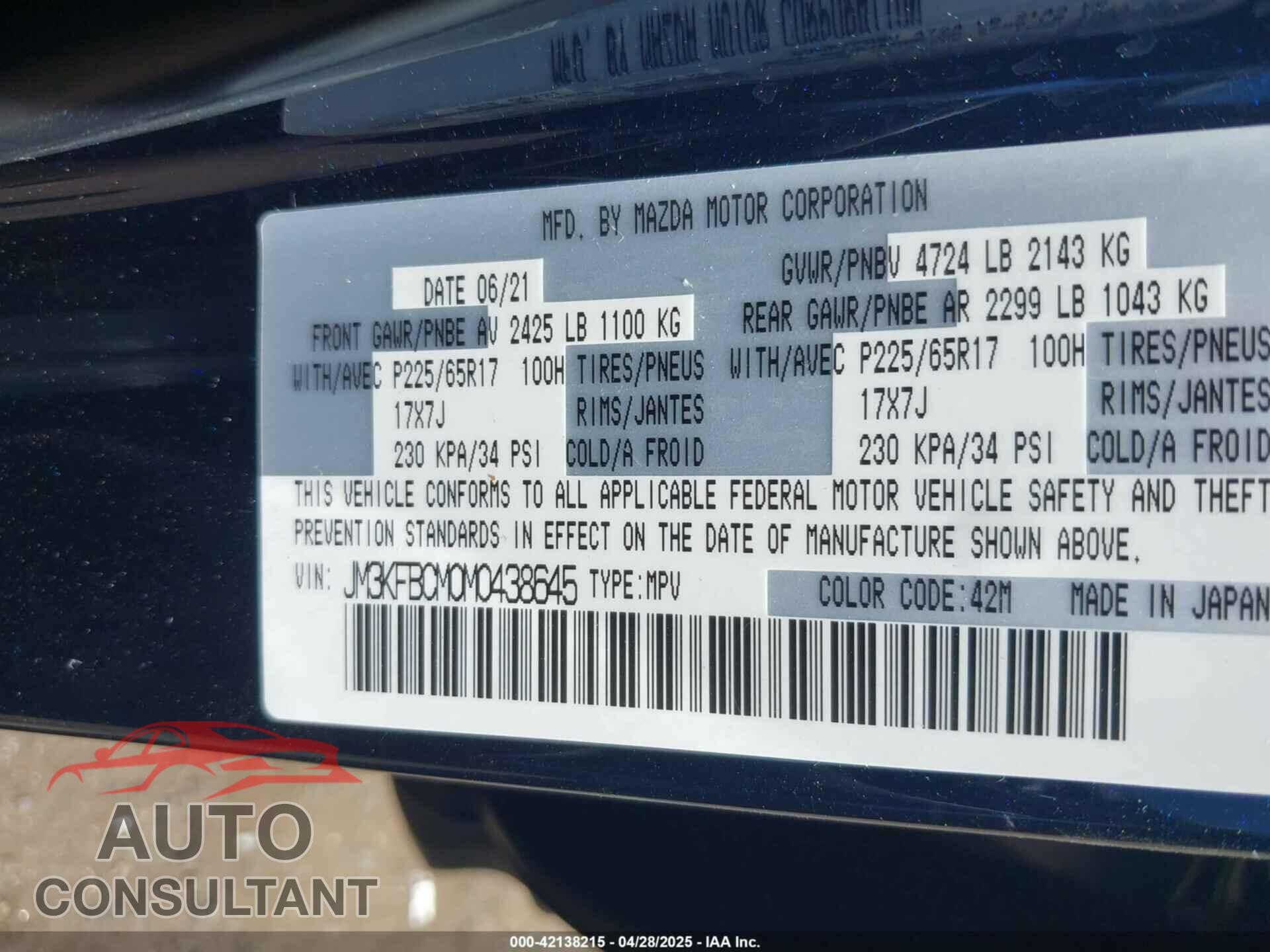 MAZDA CX-5 2021 - JM3KFBCM0M0438645