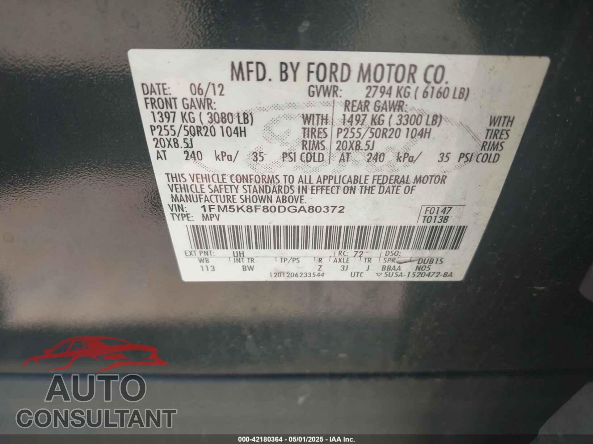 FORD EXPLORER 2013 - 1FM5K8F80DGA80372