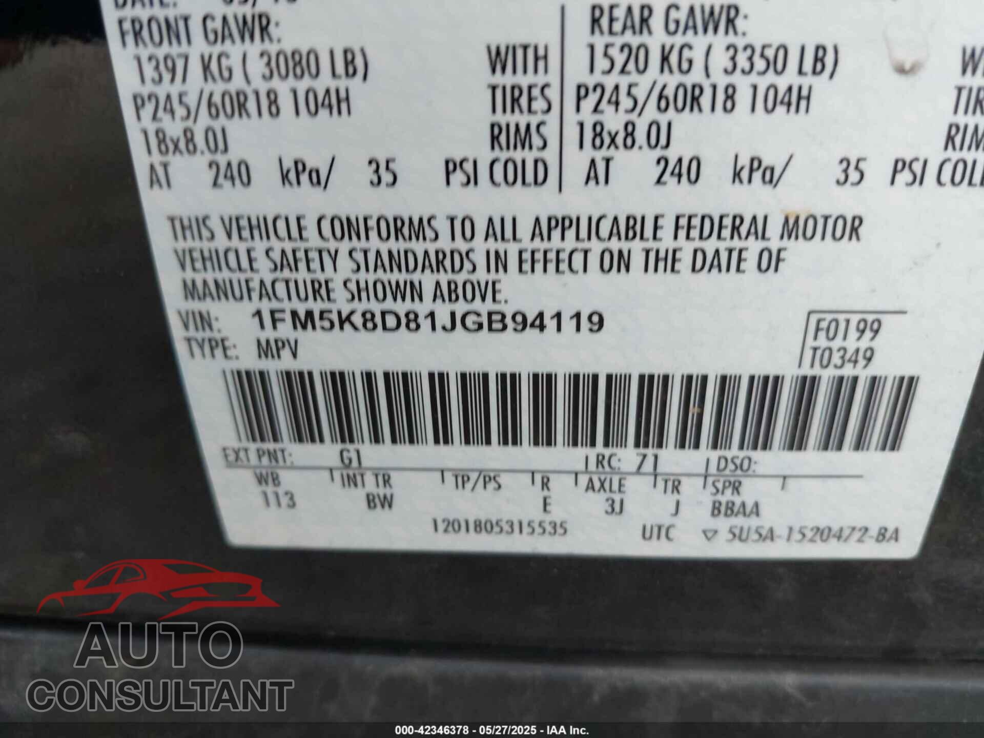 FORD EXPLORER 2018 - 1FM5K8D81JGB94119