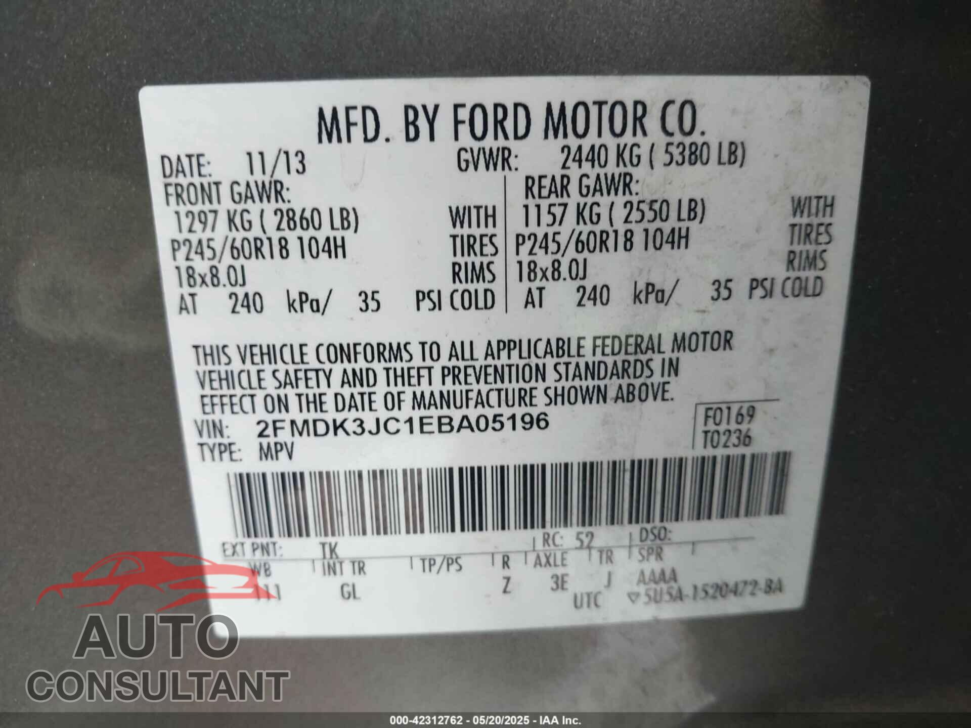 FORD EDGE 2014 - 2FMDK3JC1EBA05196