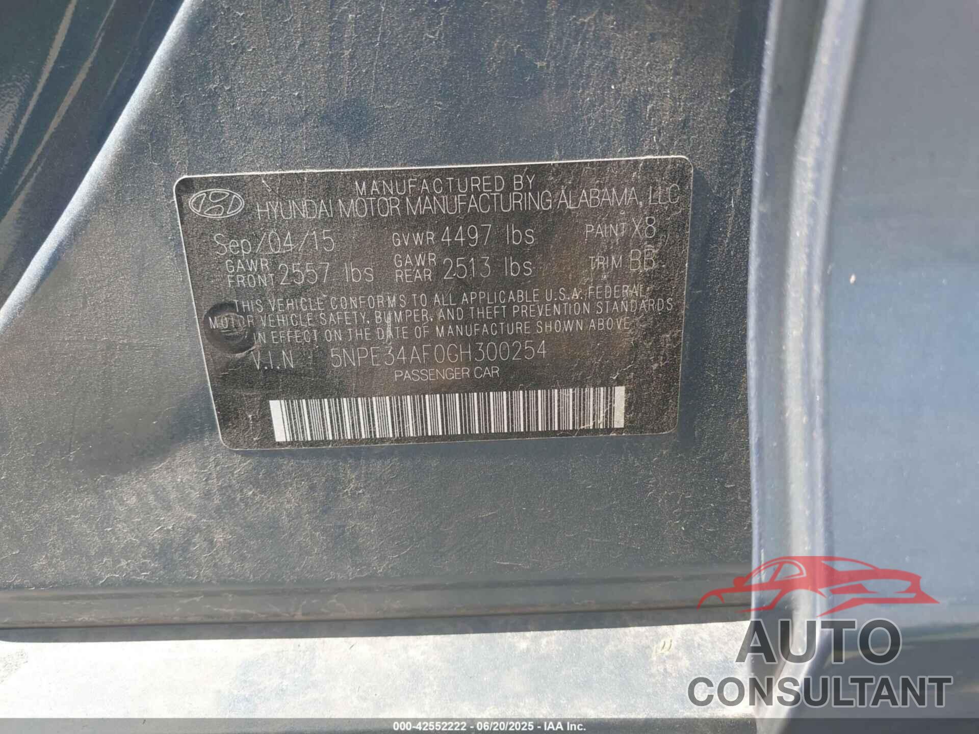 HYUNDAI SONATA 2016 - 5NPE34AF0GH300254