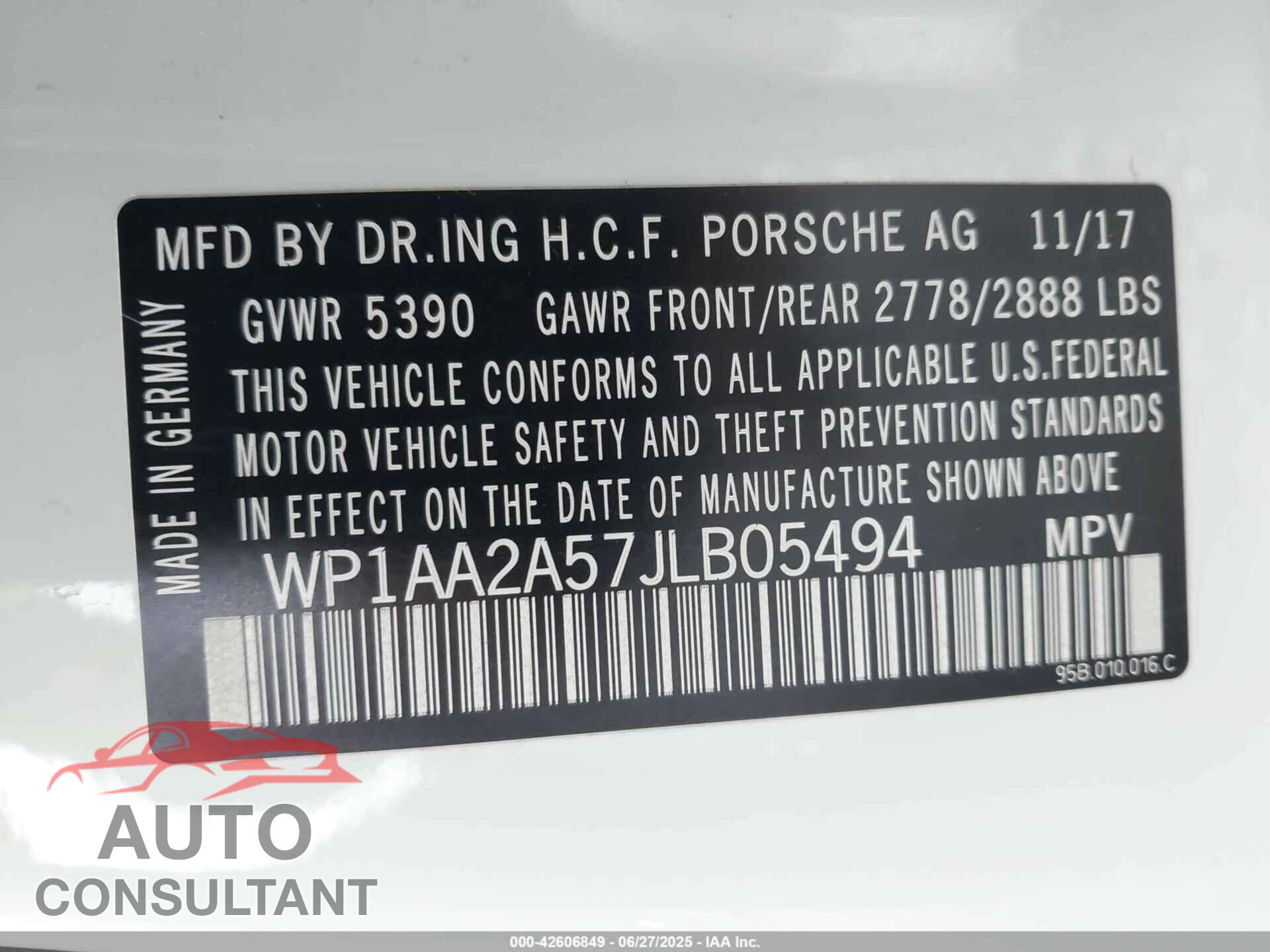 PORSCHE MACAN 2018 - WP1AA2A57JLB05494