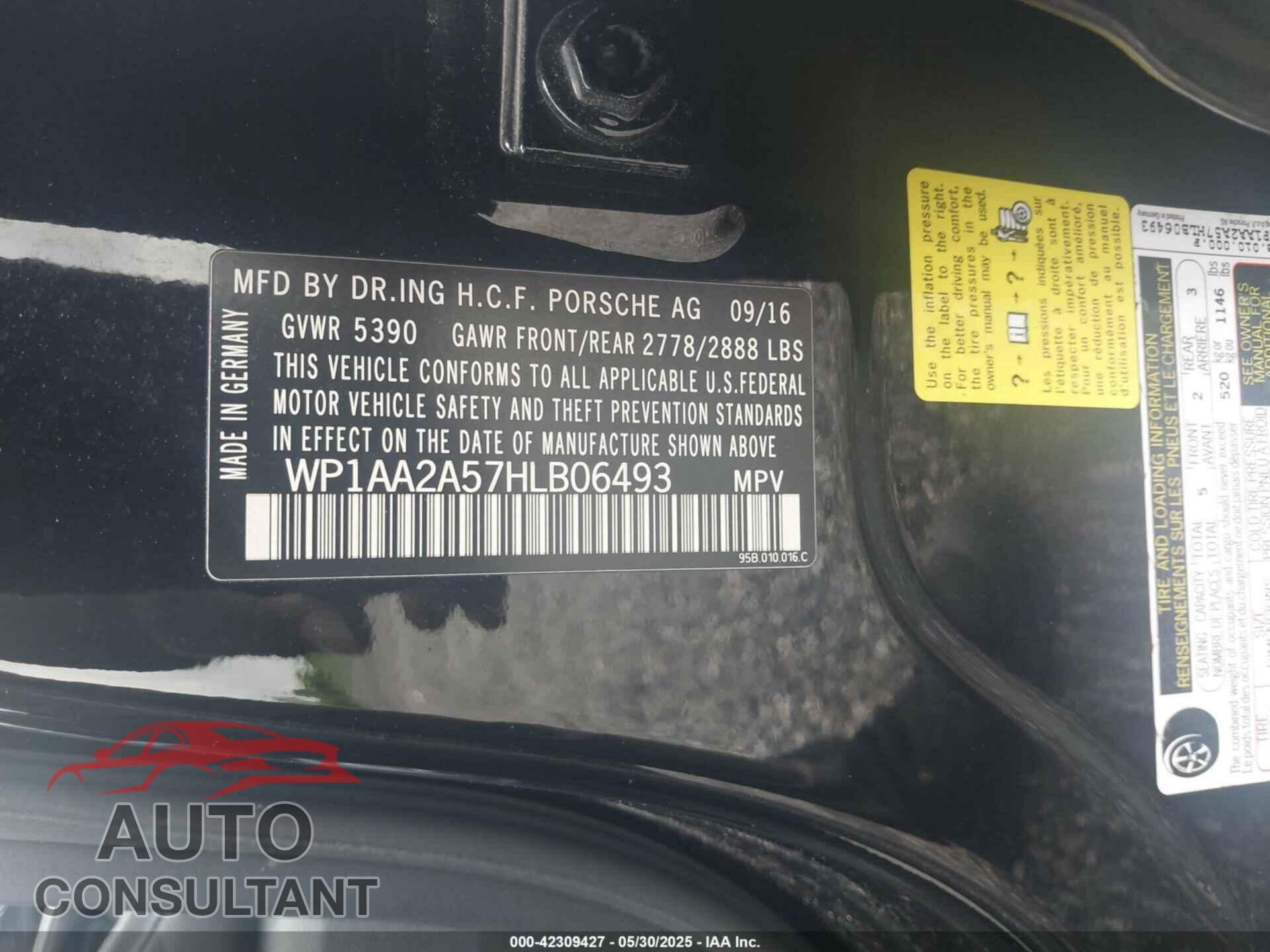 PORSCHE MACAN 2017 - WP1AA2A57HLB06493