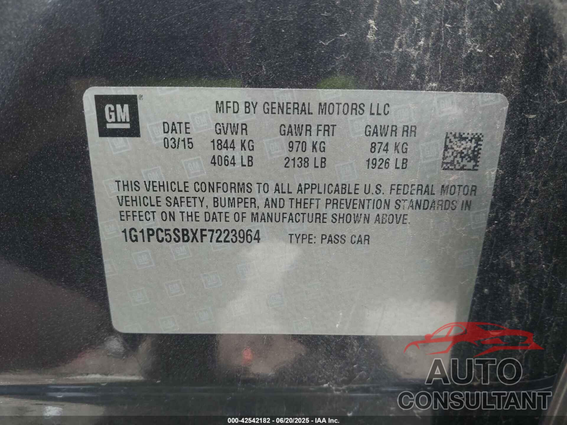 CHEVROLET CRUZE 2015 - 1G1PC5SBXF7223964