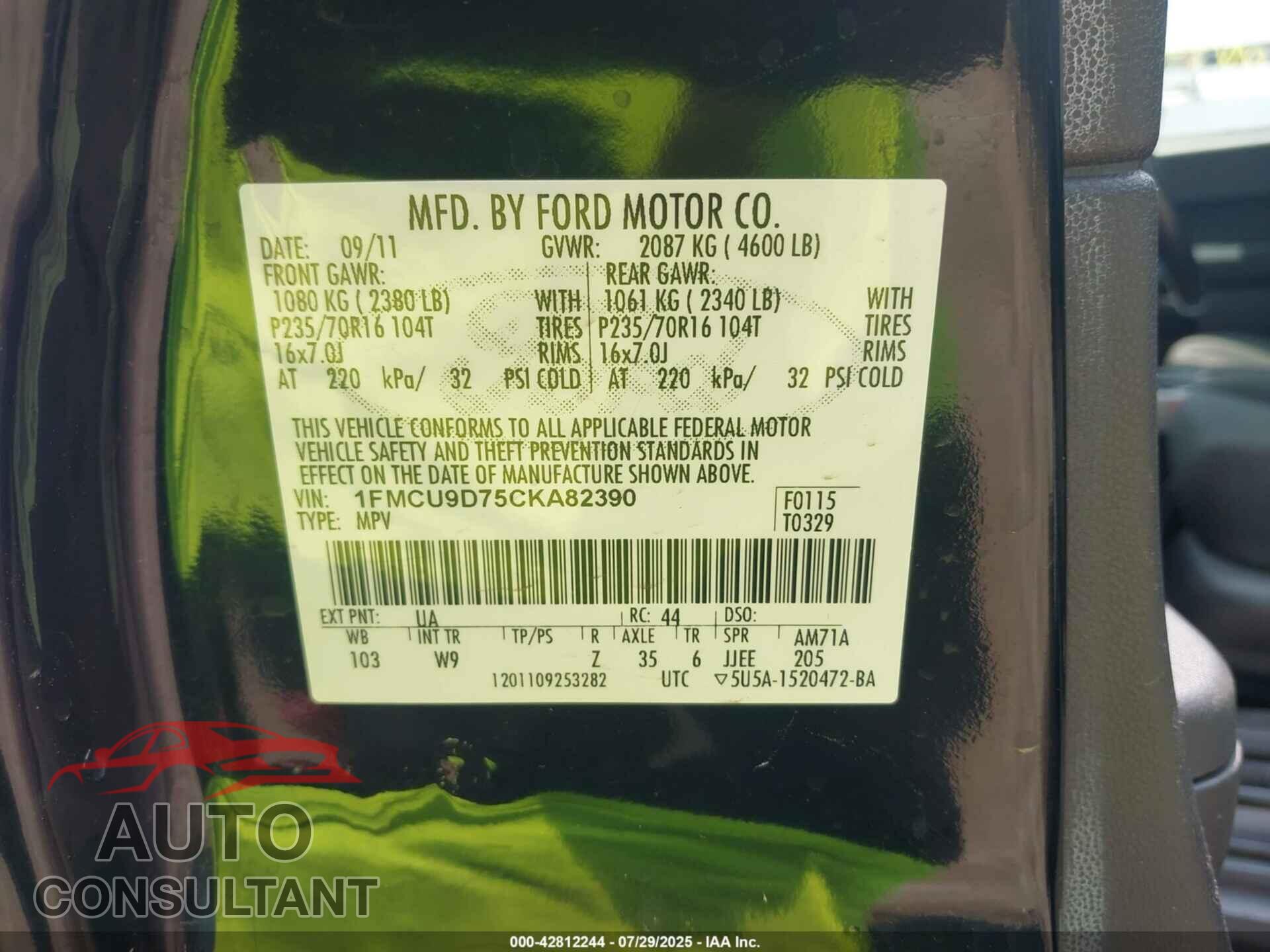 FORD ESCAPE 2012 - 1FMCU9D75CKA82390