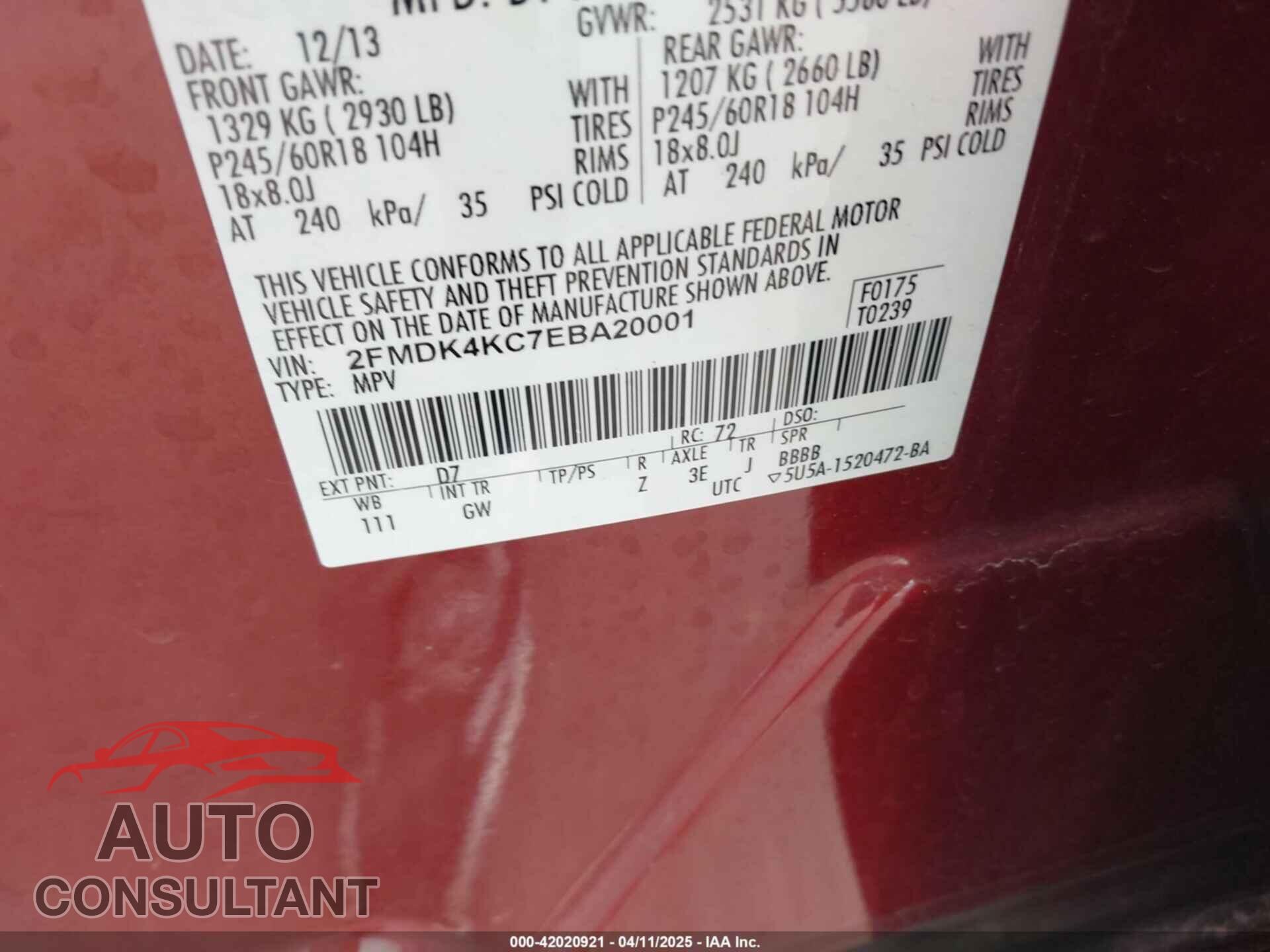 FORD EDGE 2014 - 2FMDK4KC7EBA20001