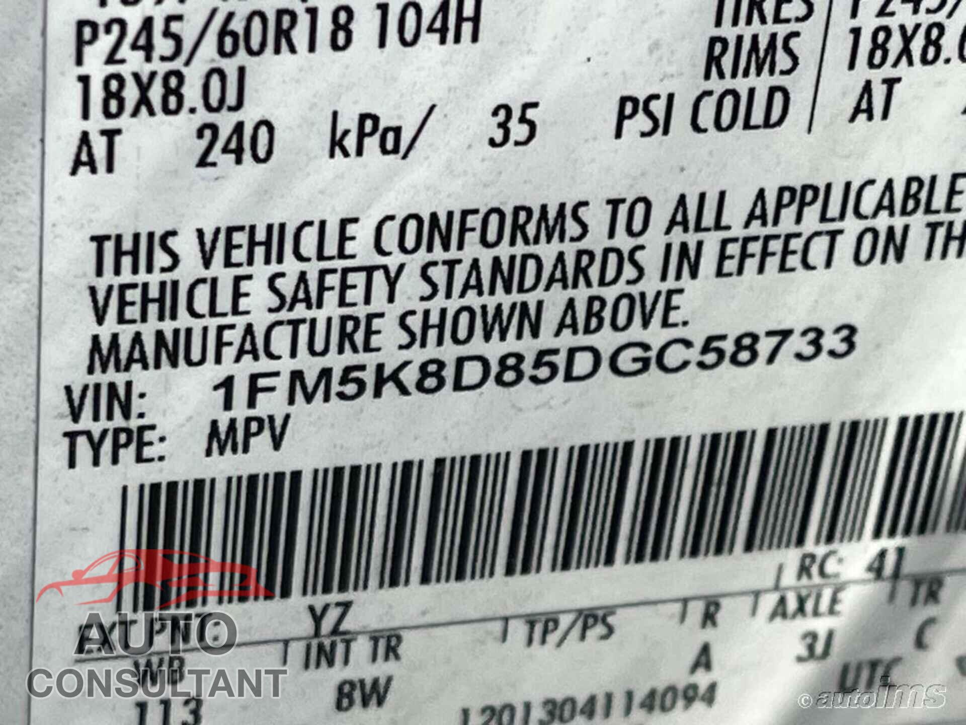 FORD EXPLORER 2013 - 1FM5K8D85DGC58733