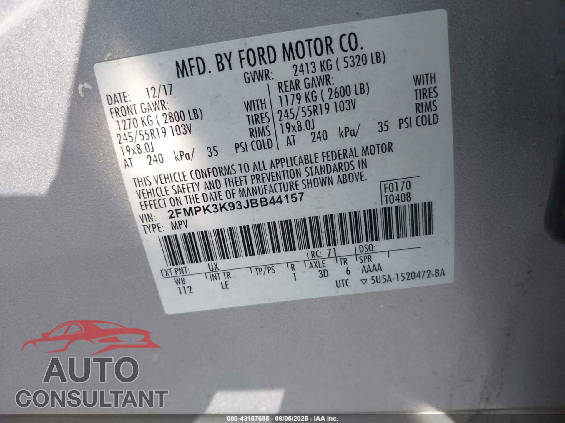 FORD EDGE 2018 - 2FMPK3K93JBB44157