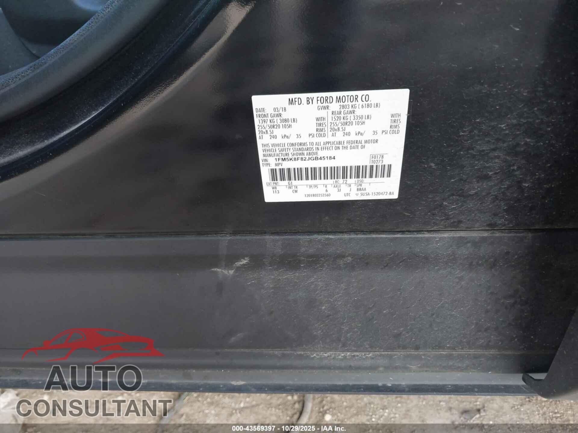 FORD EXPLORER 2018 - 1FM5K8F82JGB45184