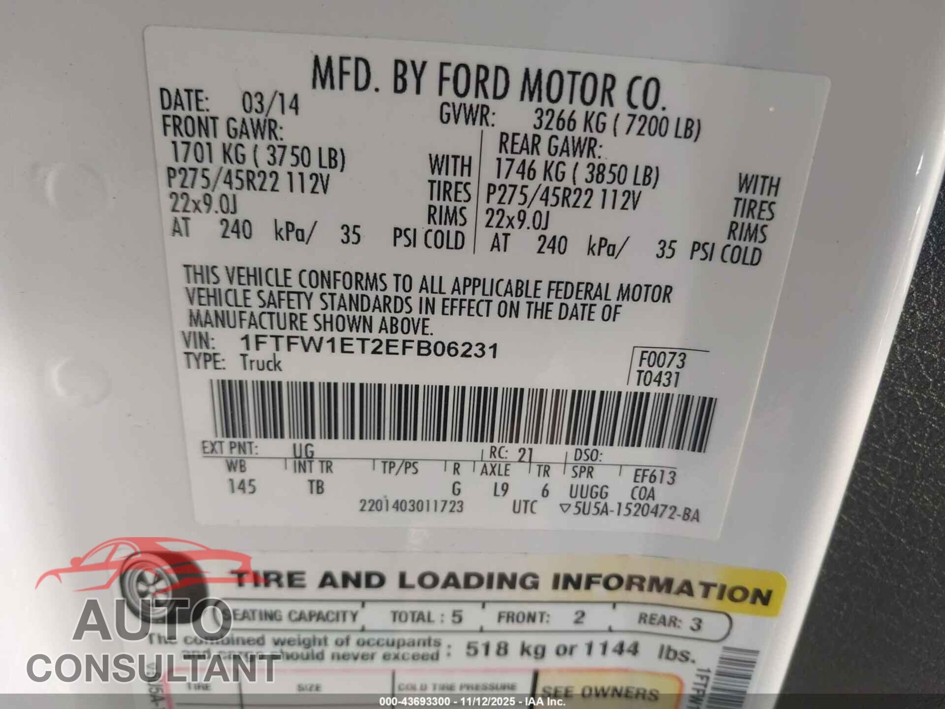 FORD F-150 2014 - 1FTFW1ET2EFB06231