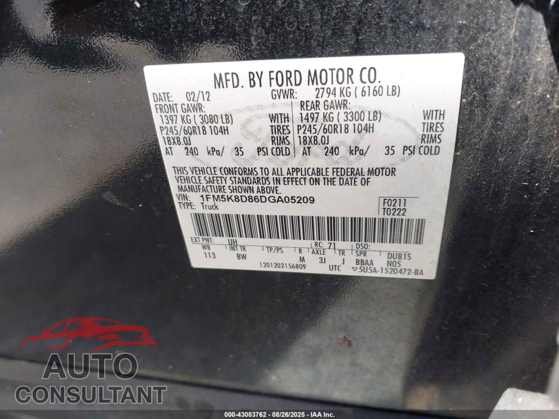 FORD EXPLORER 2013 - 1FM5K8D86DGA05209