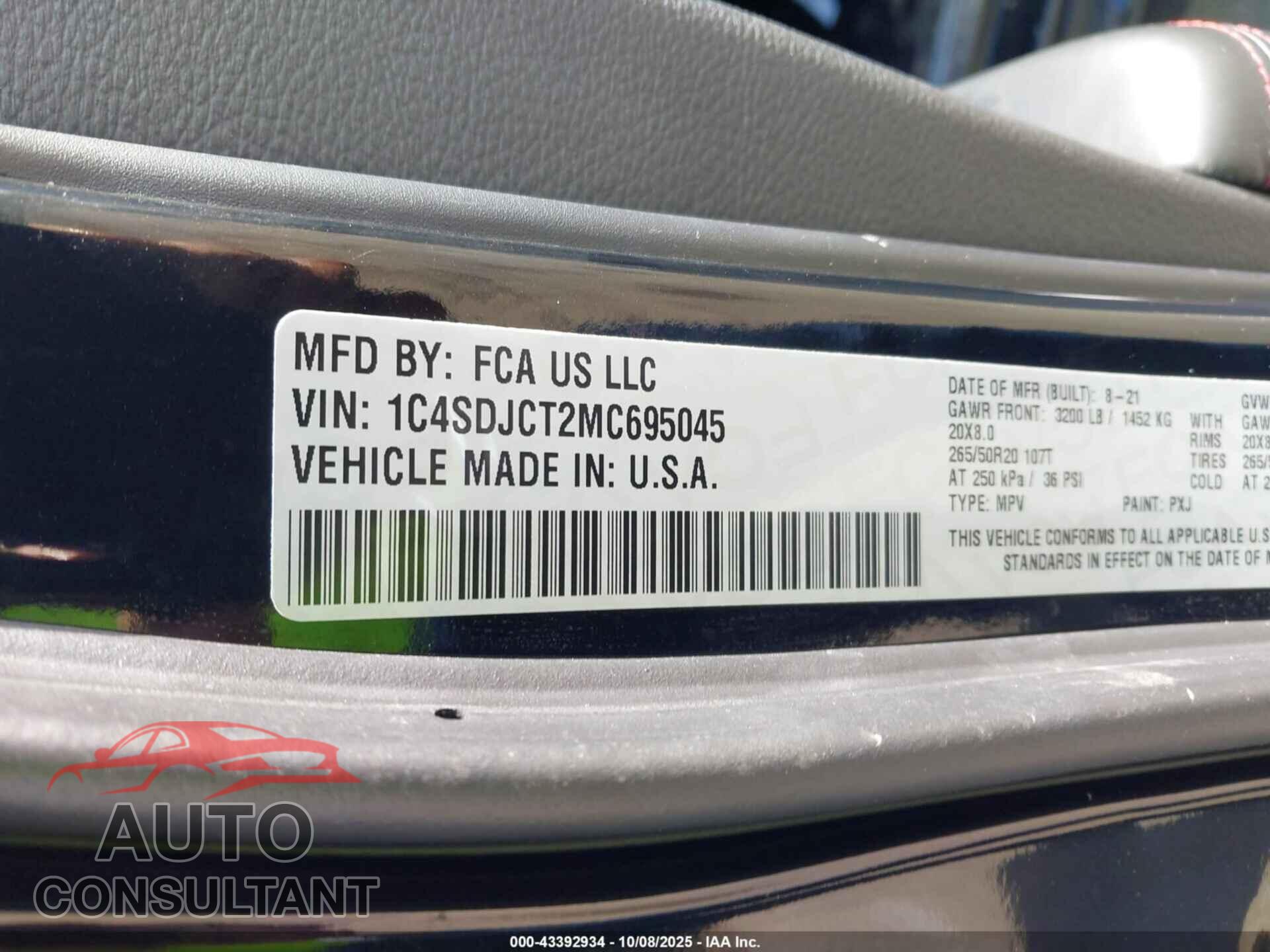 DODGE DURANGO 2021 - 1C4SDJCT2MC695045
