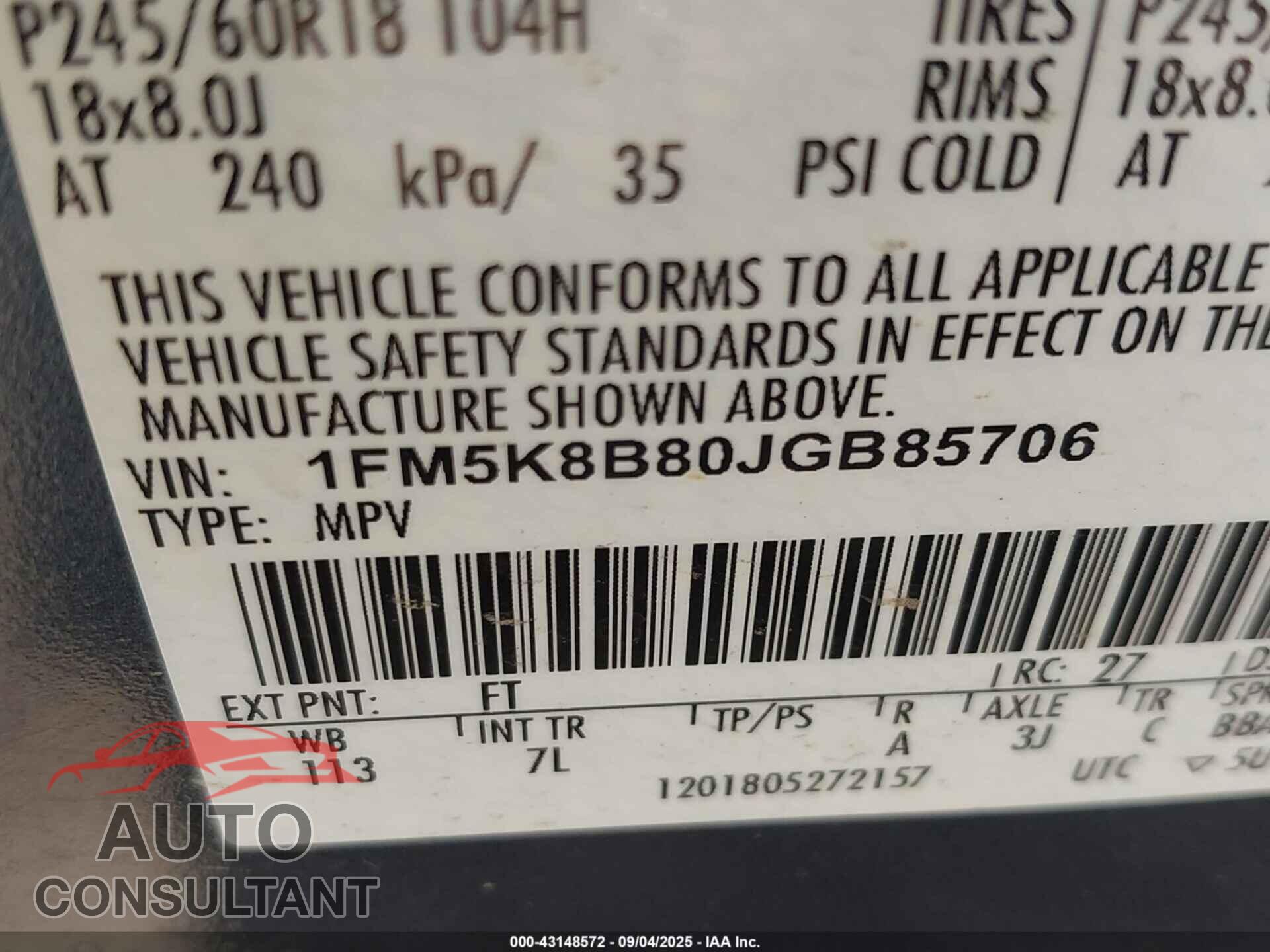 FORD EXPLORER 2018 - 1FM5K8B80JGB85706