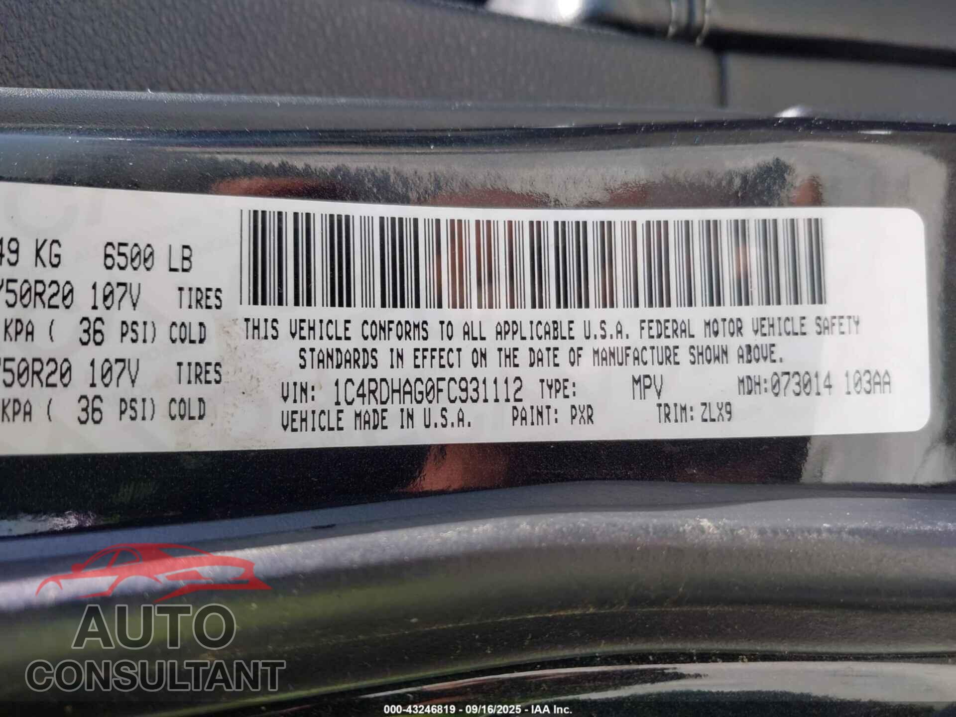 DODGE DURANGO 2015 - 1C4RDHAG0FC931112