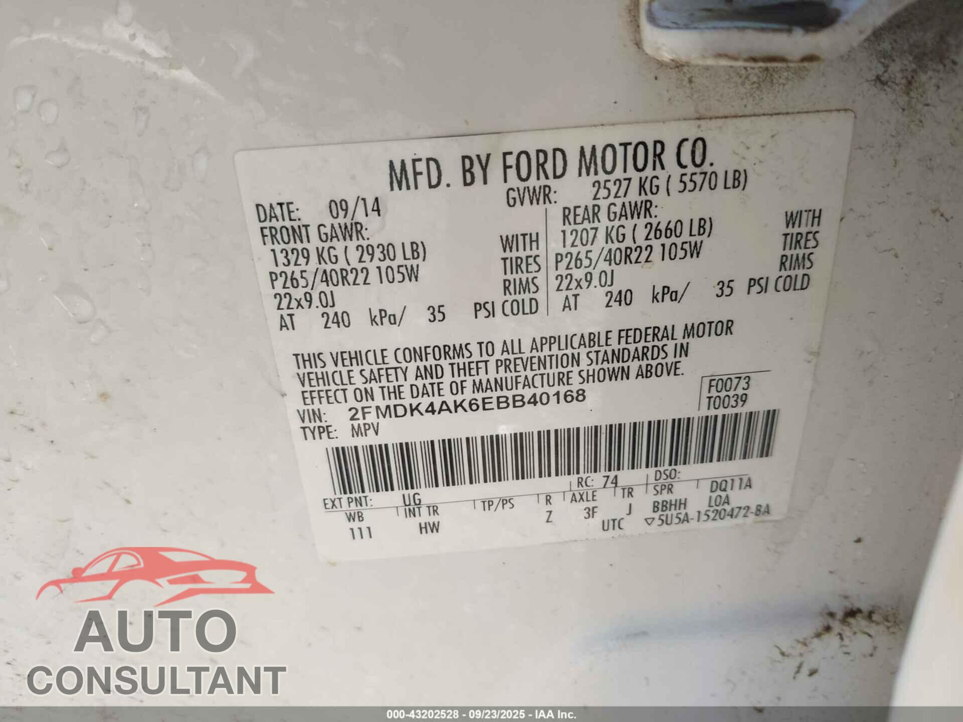FORD EDGE 2014 - 2FMDK4AK6EBB40168