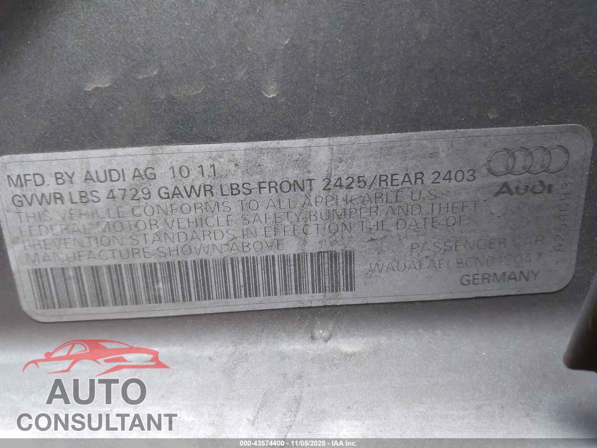 AUDI A4 2012 - WAUAFAFL9CN012047