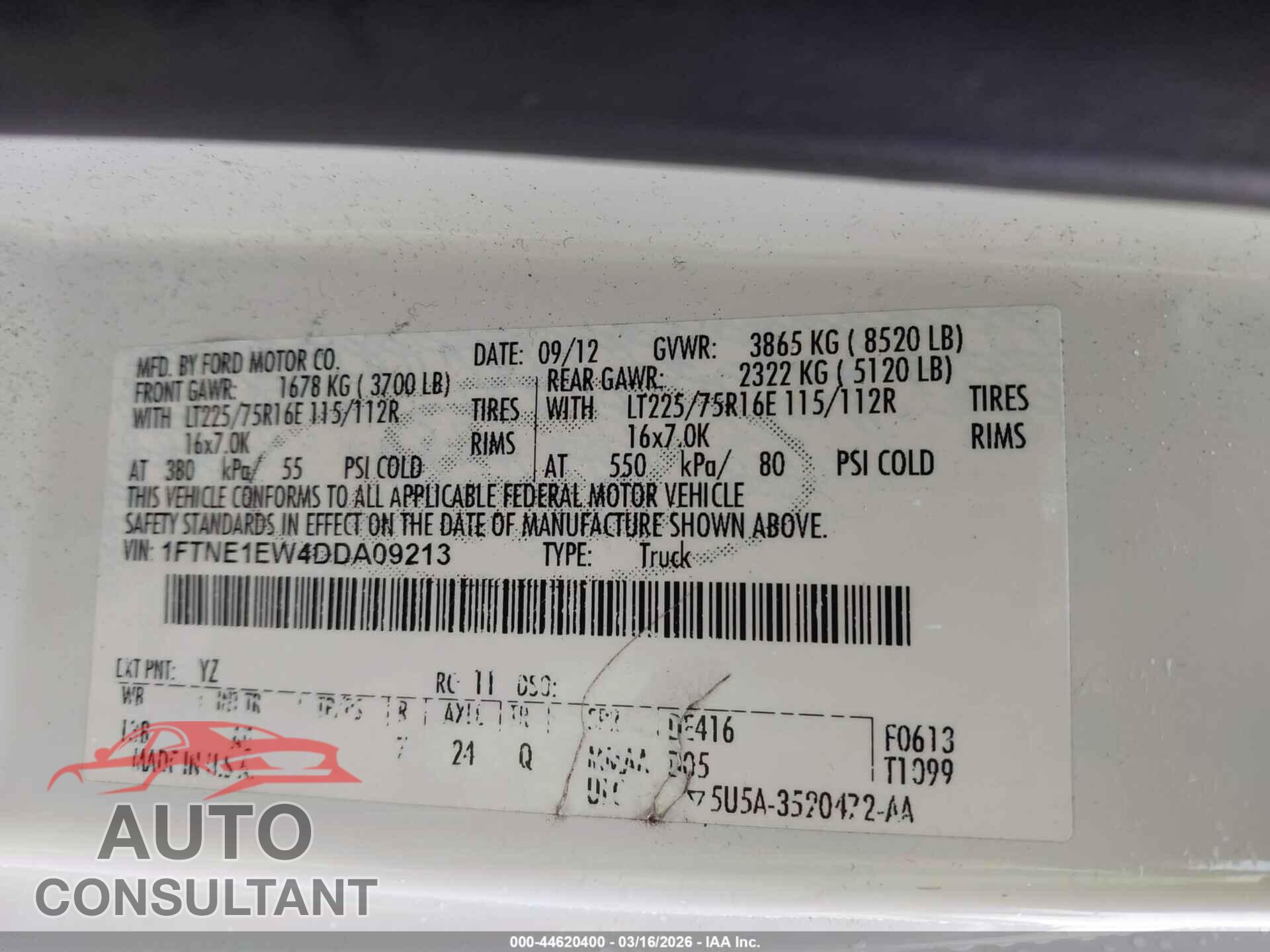 FORD E-150 2013 - 1FTNE1EW4DDA09213