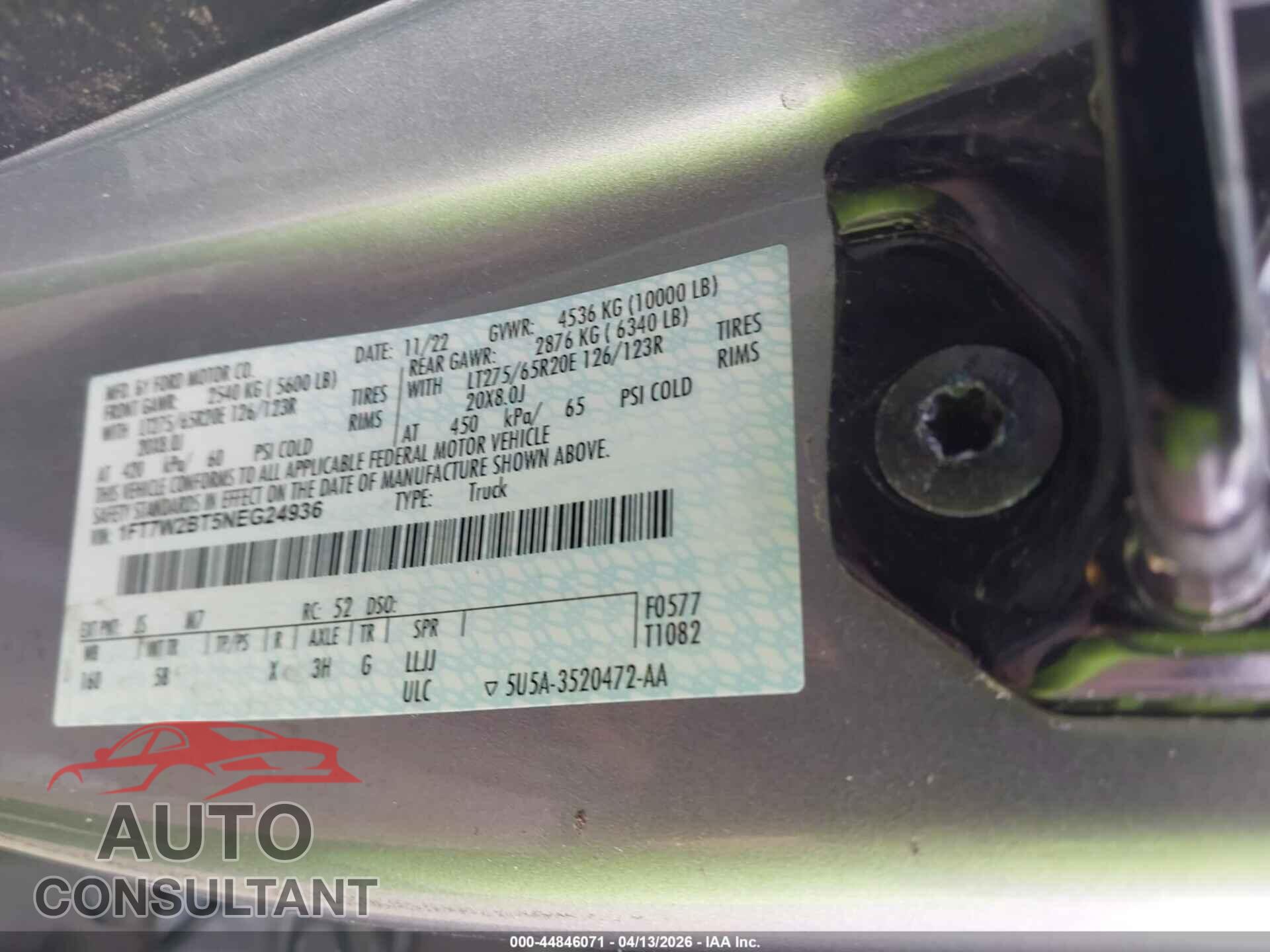 FORD F-250 2022 - 1FT7W2BT5NEG24936
