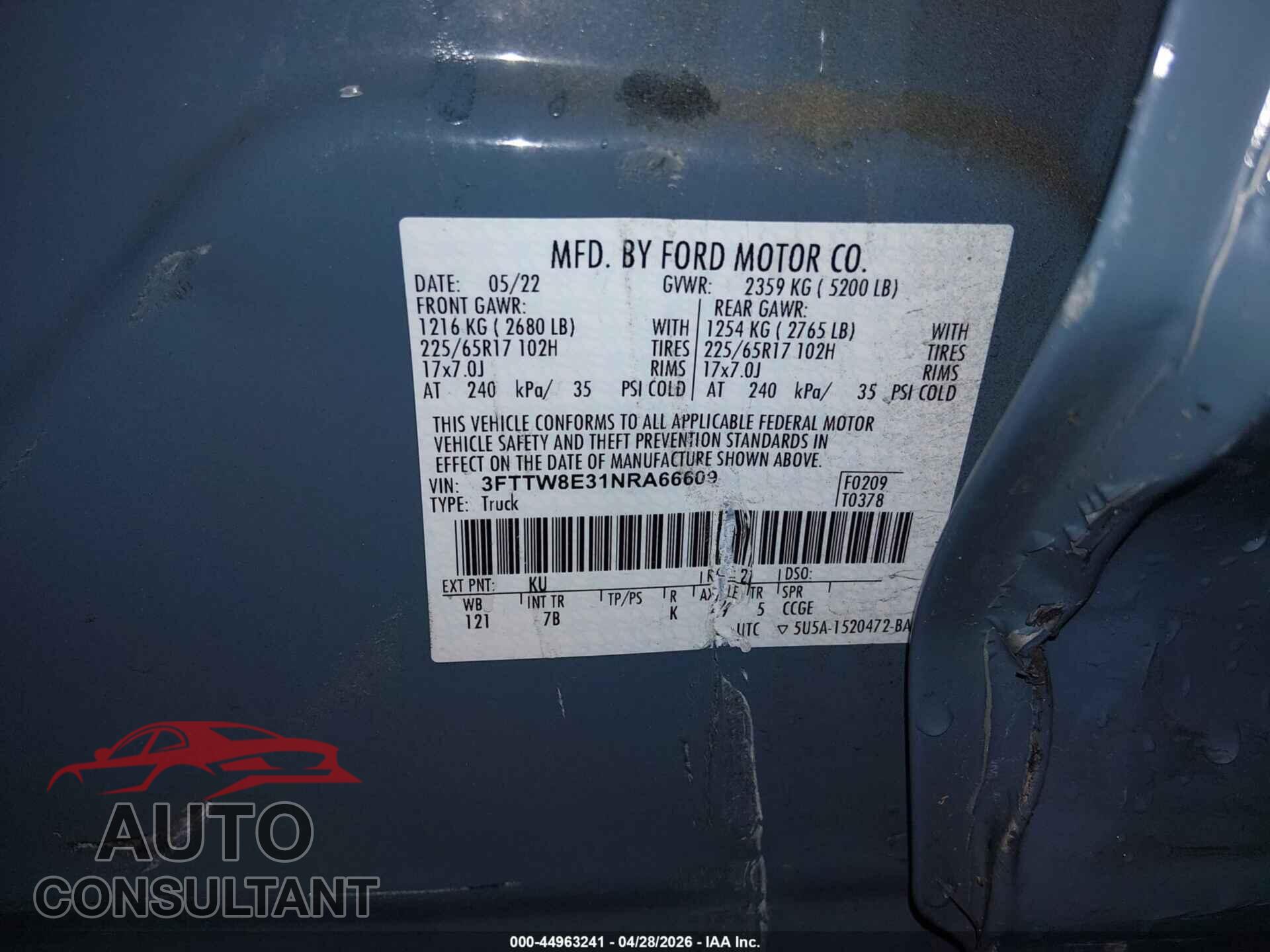 FORD MAVERICK 2022 - 3FTTW8E31NRA66609