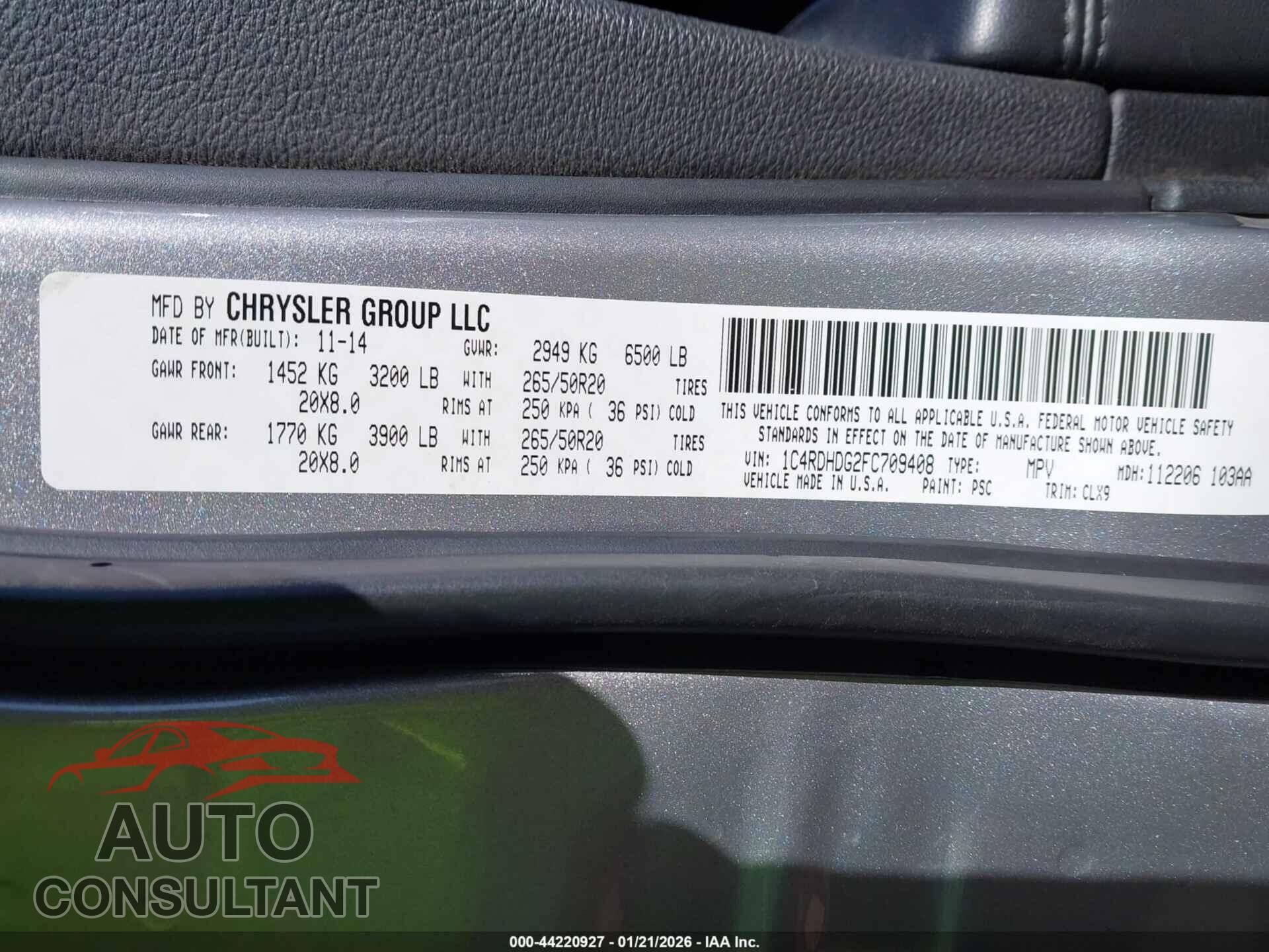 DODGE DURANGO 2015 - 1C4RDHDG2FC709408