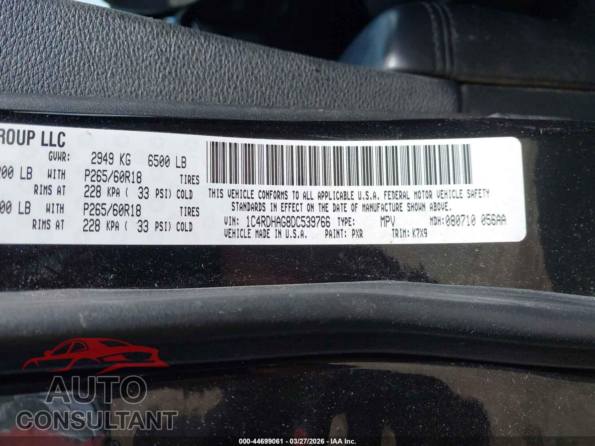 DODGE DURANGO 2013 - 1C4RDHAG8DC539766